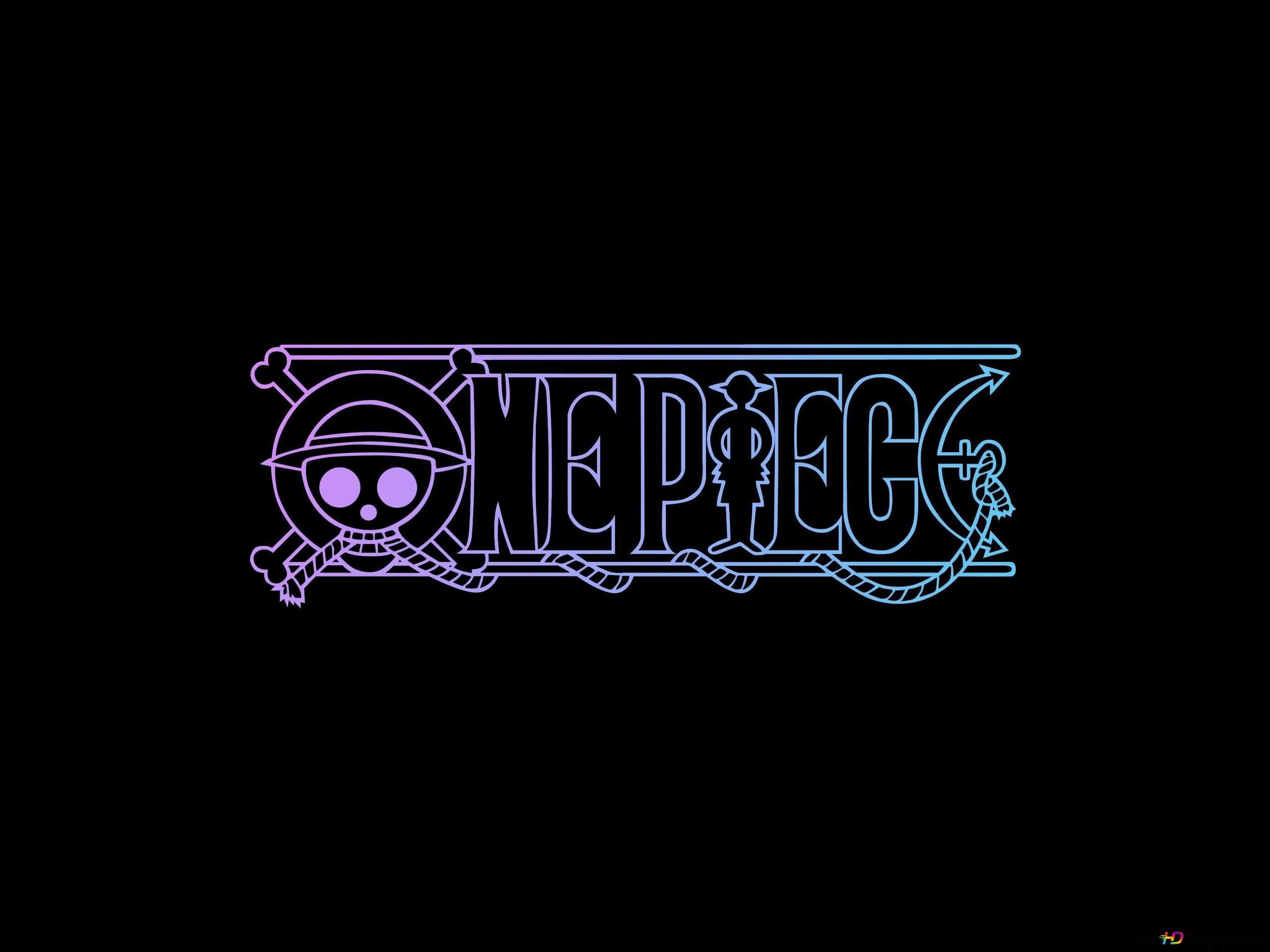 One Piece, Logo, Neon, Lila, Schwarzer Hintergrund, 2K Wallpaper
