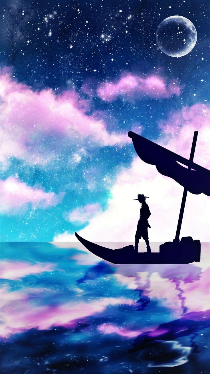 Monkey D. Ruffy, One Piece, Boot, Silhouette, Sternenhimmel, Rosa Wolken, HD, Handy-Hintergrund
