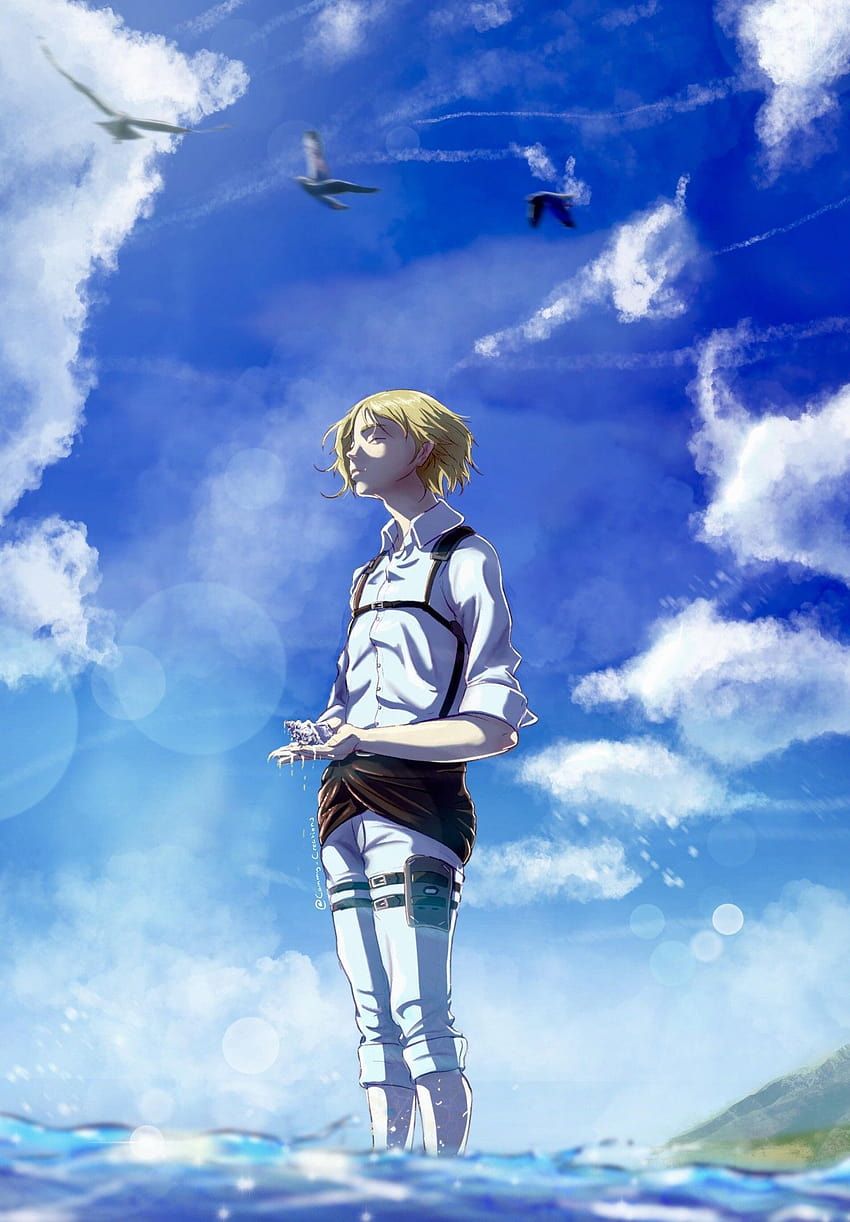 Armin Arlert, Attack on Titan, Meer, Blauer Himmel, Möwen, Hintergrundbild fürs Tablet