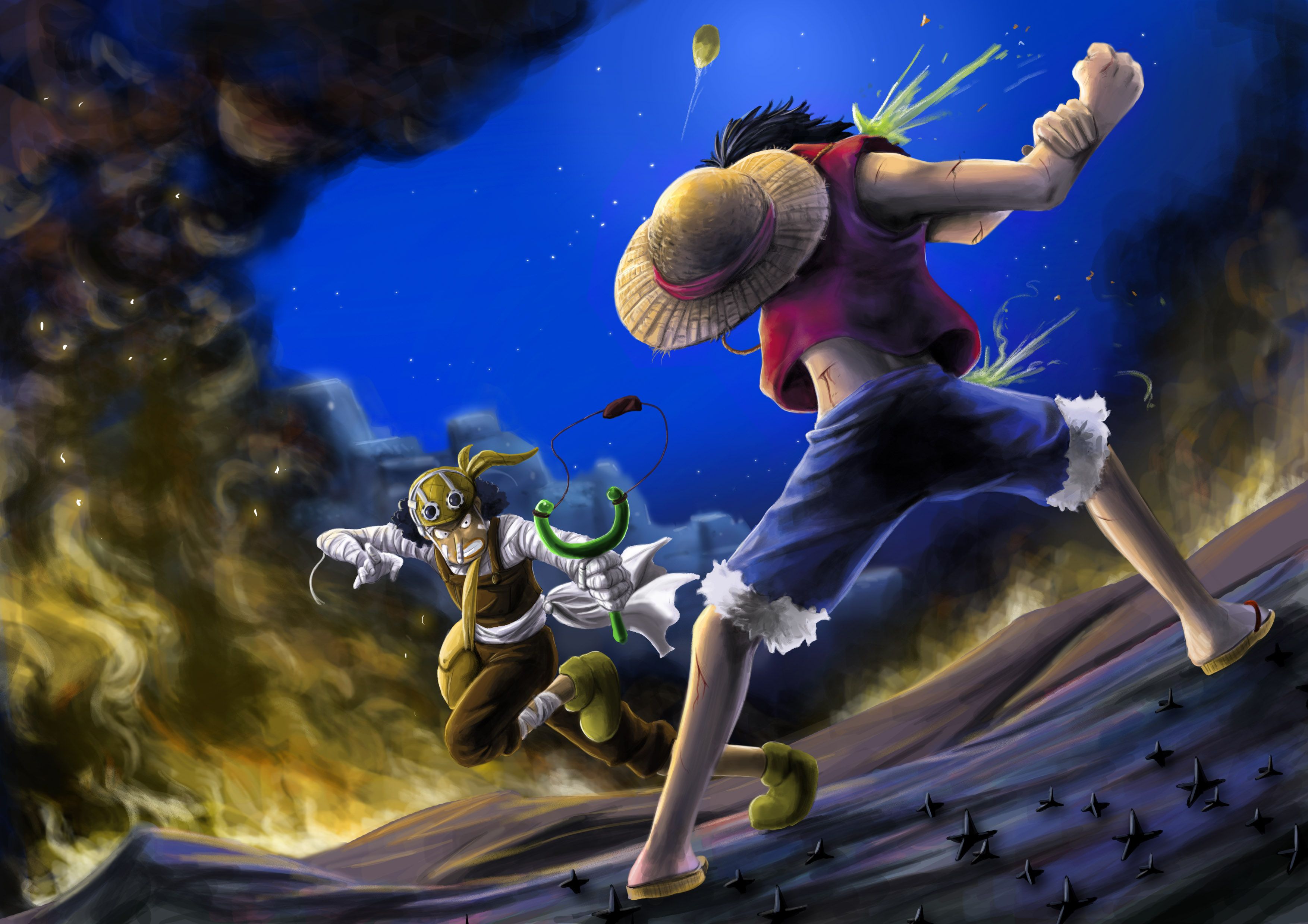Monkey D. Ruffy, One Piece, Kampf, Action, Nacht, 2K, Hintergrundbild für den PC