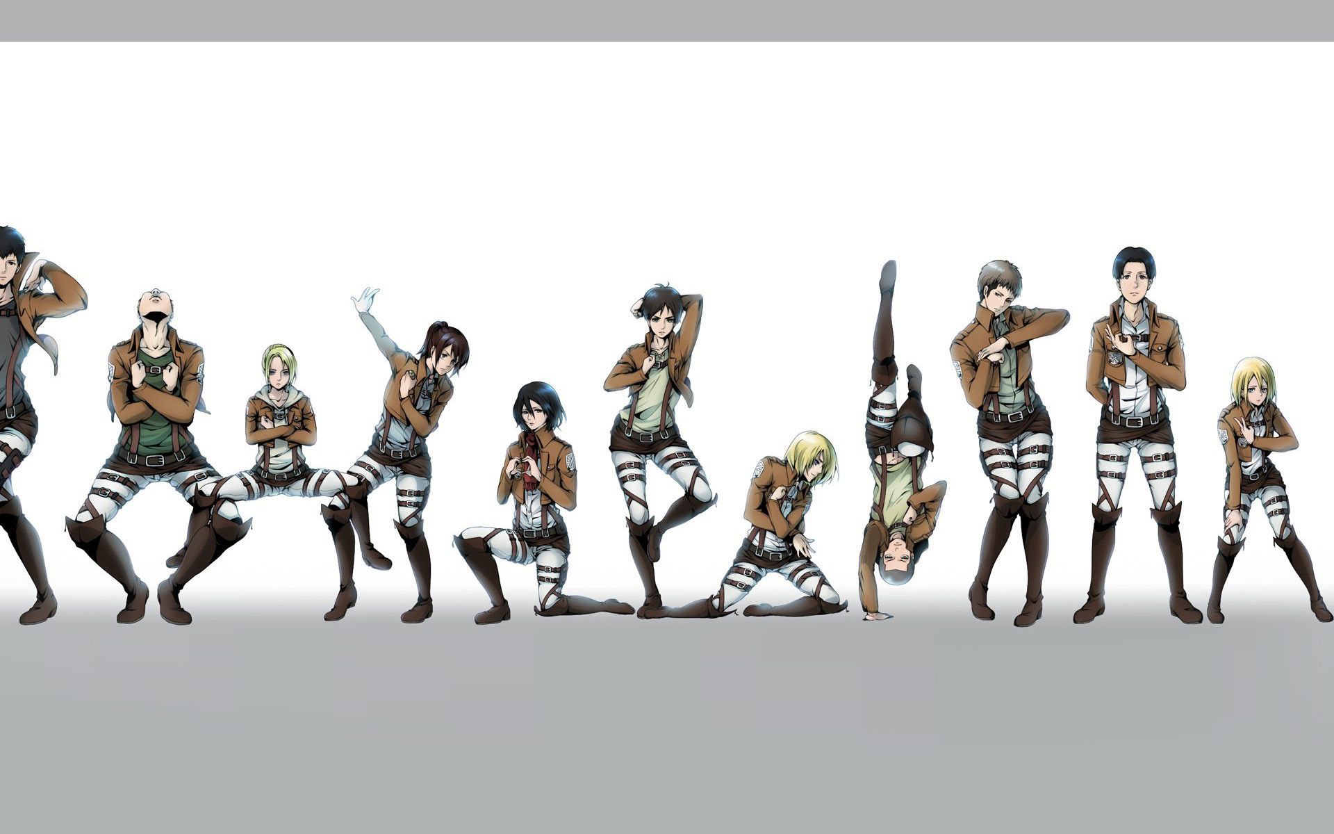 Attack on Titan, Gruppe, JoJo-Posen, Parodie, Weißer Hintergrund, Full HD Wallpaper
