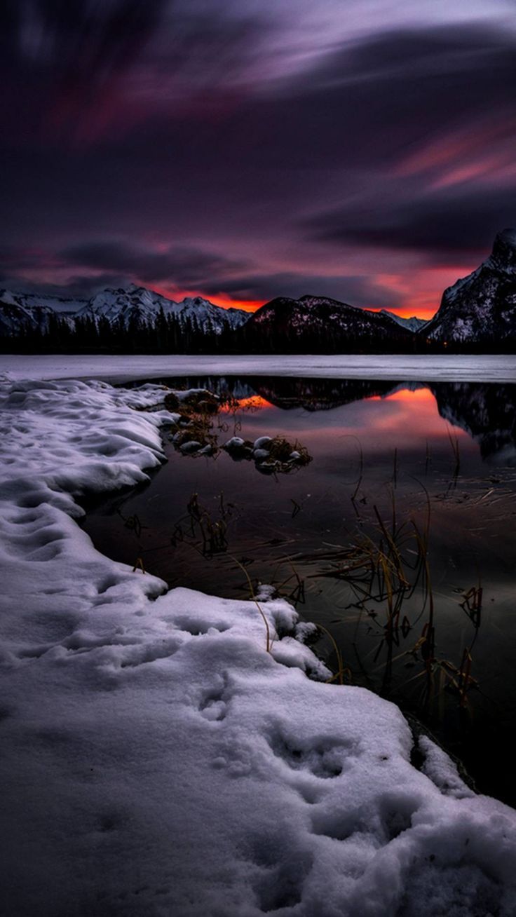 Bergsee, Schnee, Dämmerung, Wolken, Winterlandschaft, HD, Sperrbildschirm fürs iPhone