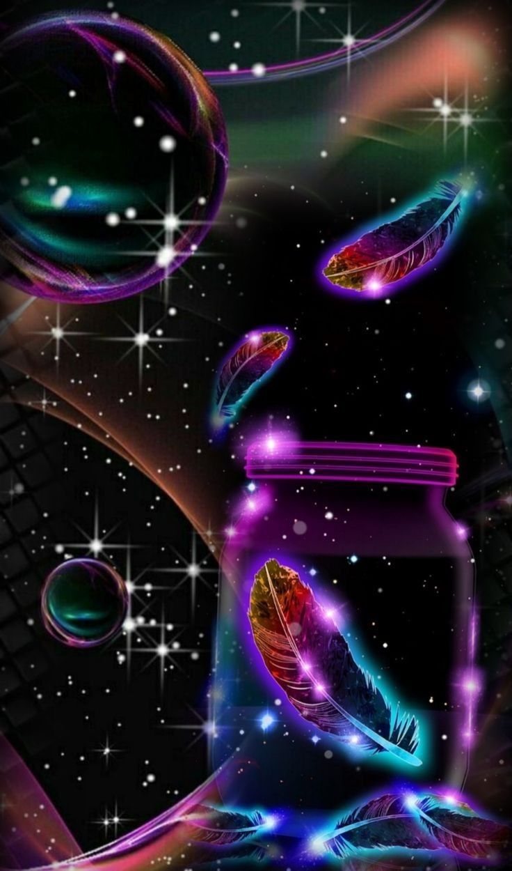 Glas, Seifenblasen, Neonlicht, Sterne, Bunt, Fantasy, Hochformat, Hintergrundbild fürs Smartphone