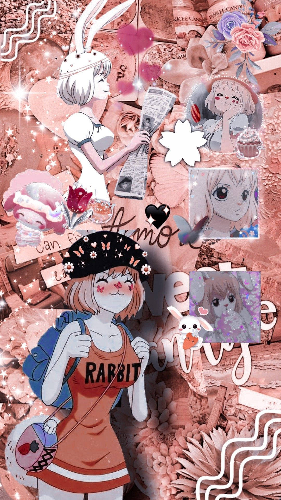 One Piece, Collage, Rosa, Ästhetik, Full HD, Handy-Hintergrund im Hochformat