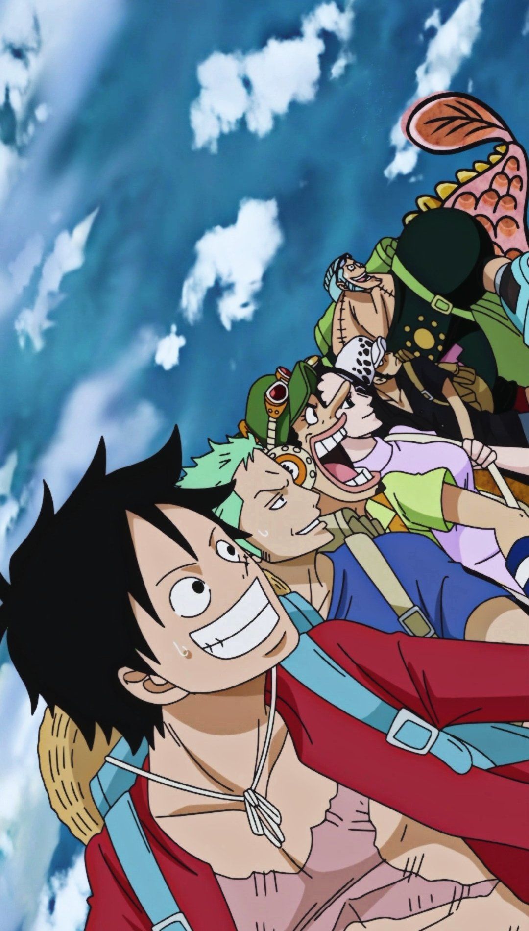 Monkey D. Ruffy, Strohhutbande, One Piece, Himmel, Grinsen, Full HD, iPhone-Hintergrundbild