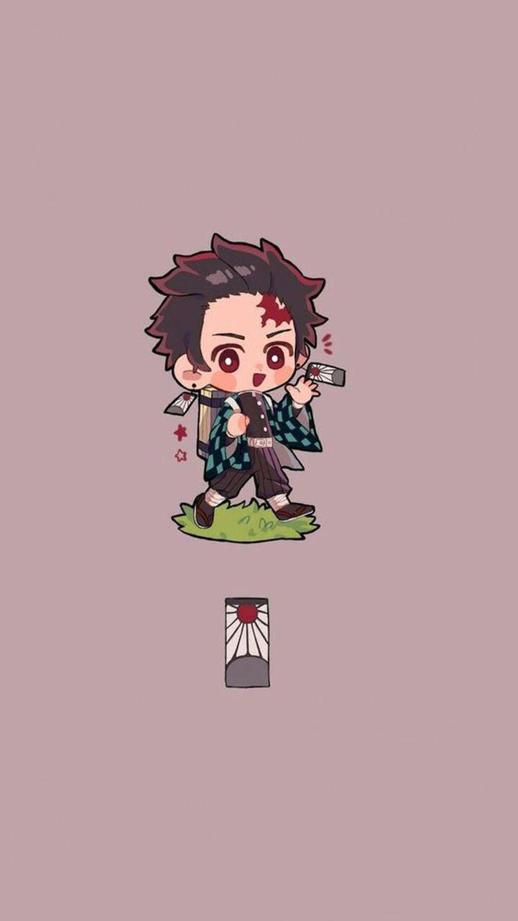 Tanjiro Kamado, Demon Slayer, Chibi, Pixel-Art, Altrosa, HD, Handy-Hintergrund