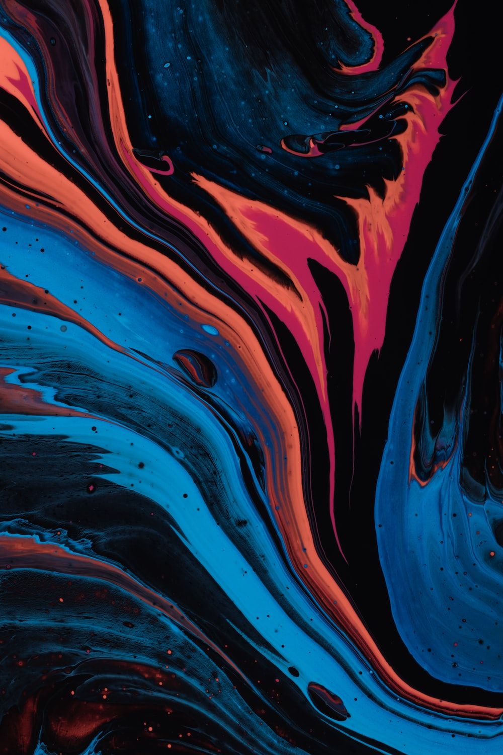 Abstrakt, Fluid Art, Wellen, Blau und Rot, Marmor-Effekt, HD, Handy-Hintergrundbild