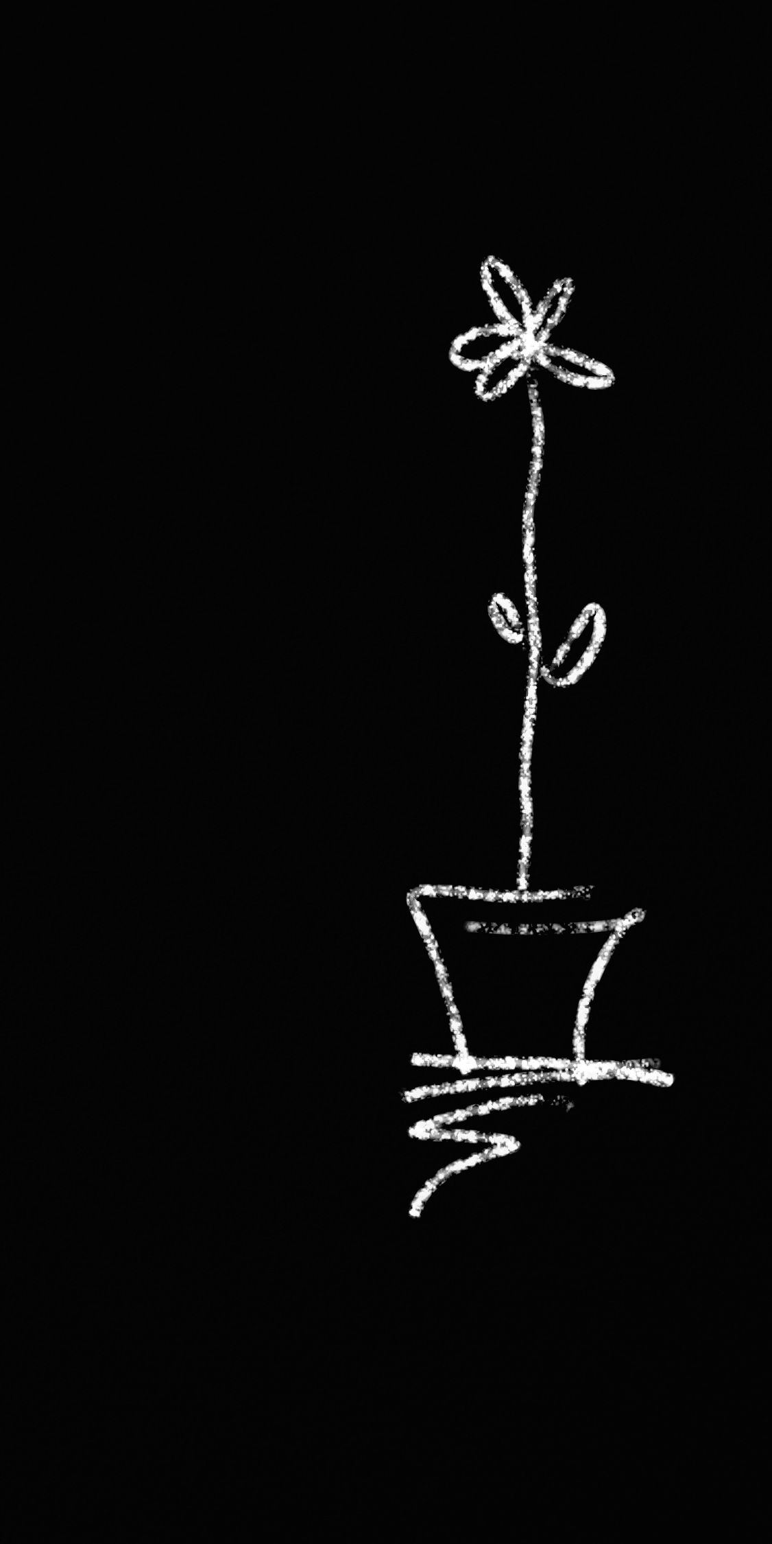 Blume im Topf, Linienkunst, Schwarzer Hintergrund, Minimalismus, Sperrbildschirm fürs iPhone