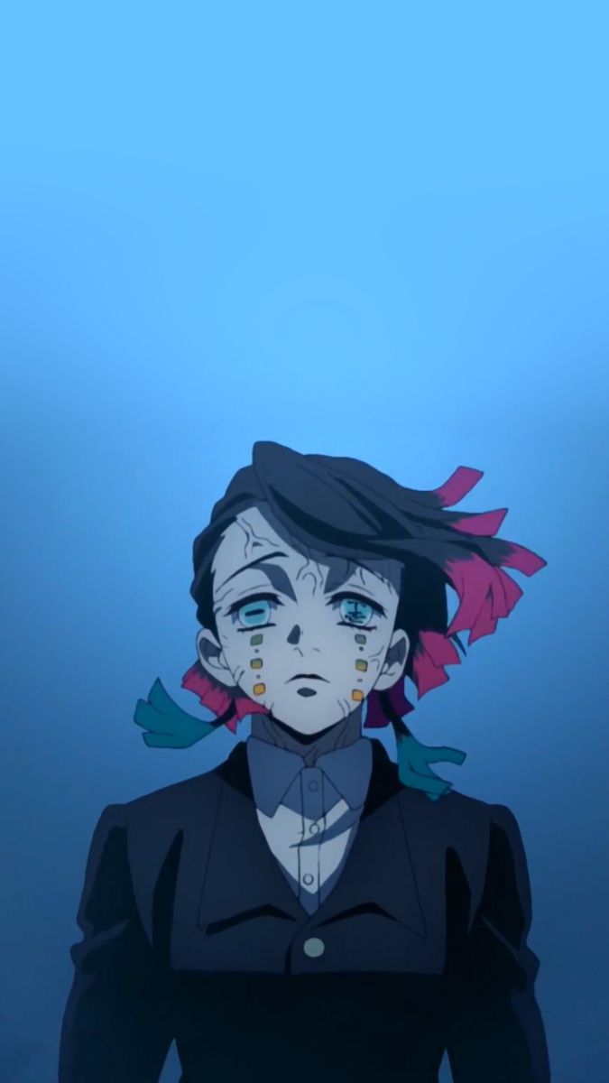 Demon Slayer, Anime-Figur, Blauer Hintergrund, Farbverlauf, Sperrbildschirm fürs iPhone