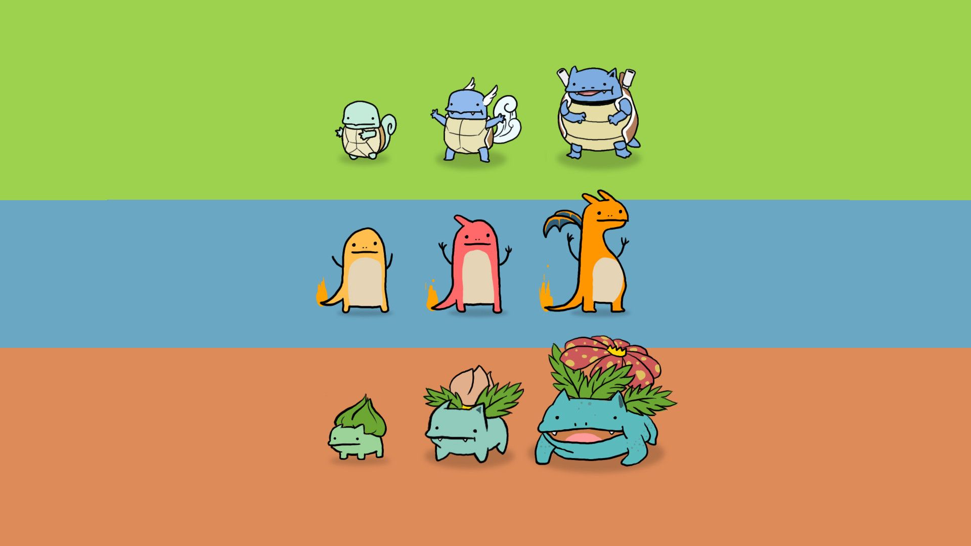 Bisasam, Glumanda, Schiggy, Glurak, Turtok, Bisaflor, Entwicklungen, Full HD, Windows-Hintergrundbild
