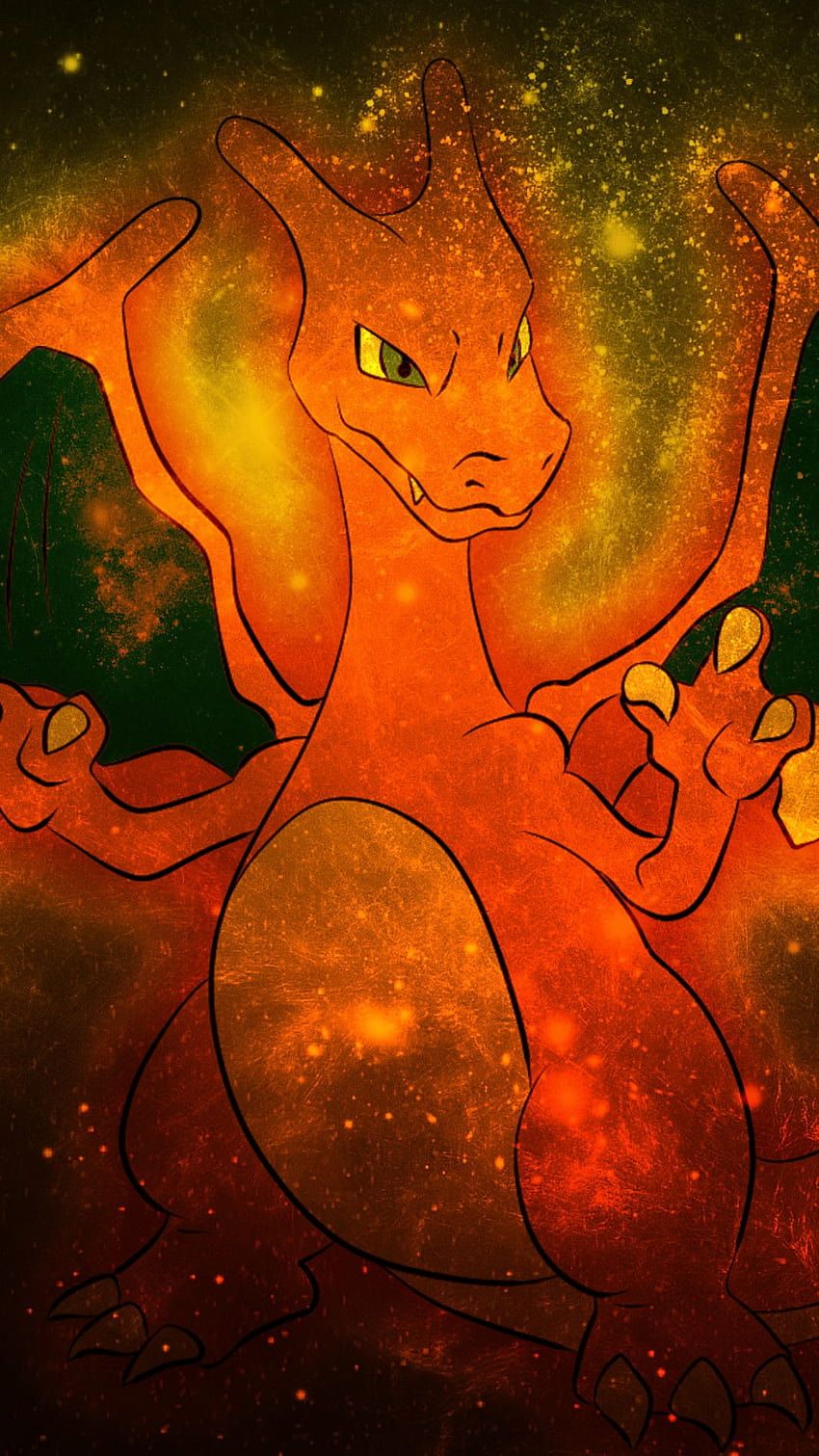 Glurak, Galaxie, Orange, Sterne, HD, Handy-Hintergrund im Hochformat