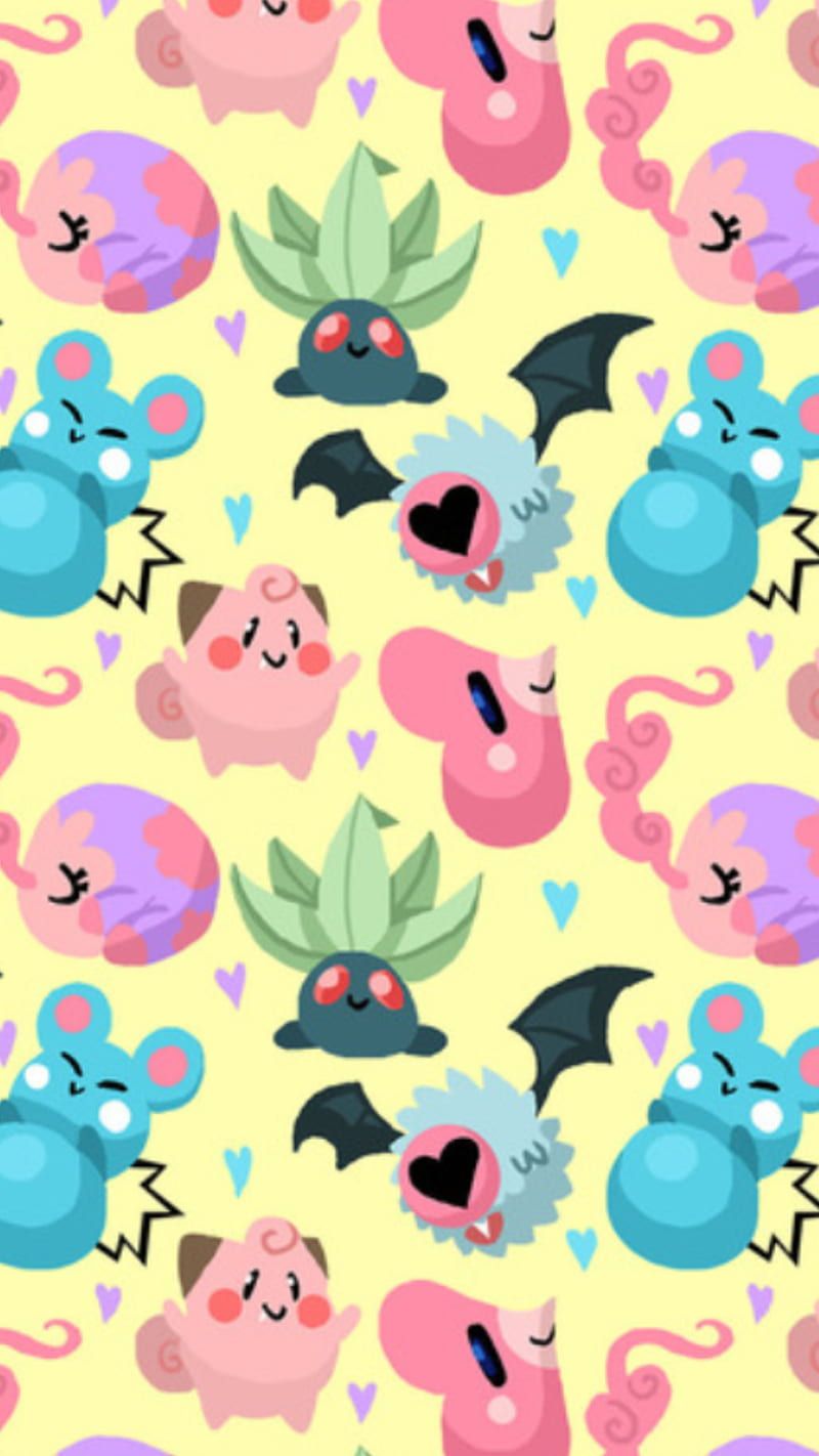 Piepi, Pokémon, Muster, Pastellfarben, Hintergrundbild für iPhone und Android