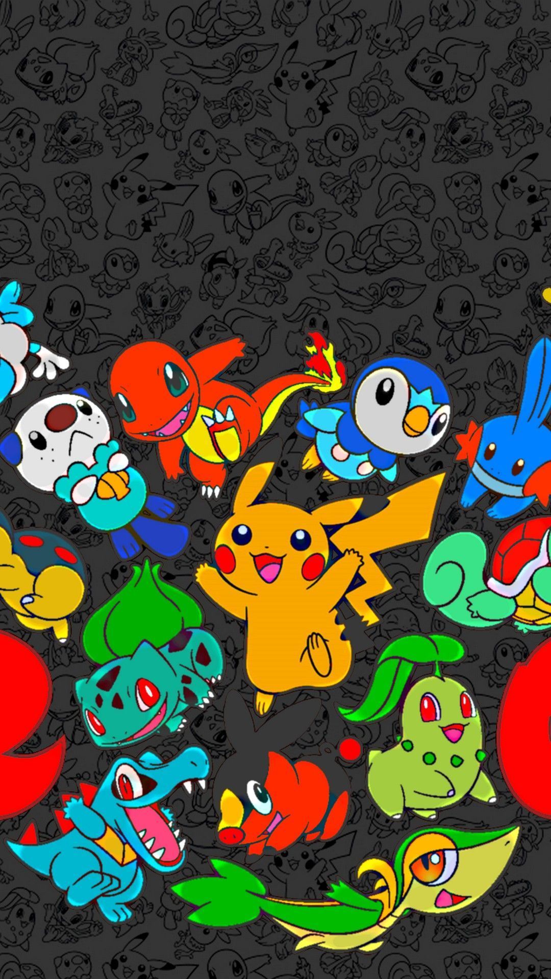 Pikachu, Starter-Pokémon, Muster, Dunkelgrau, Full HD, Hintergrundbild fürs Handy