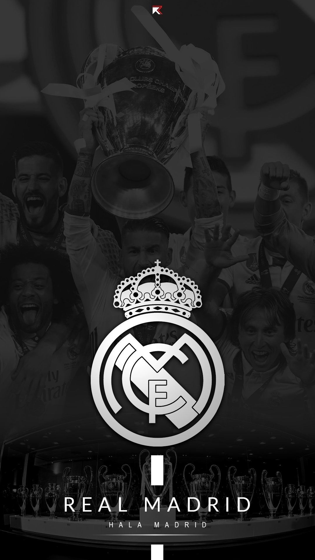 Real Madrid, Wappen, Schwarz-Weiß, Mannschaft, Full HD, Handy-Hintergrund im Hochformat