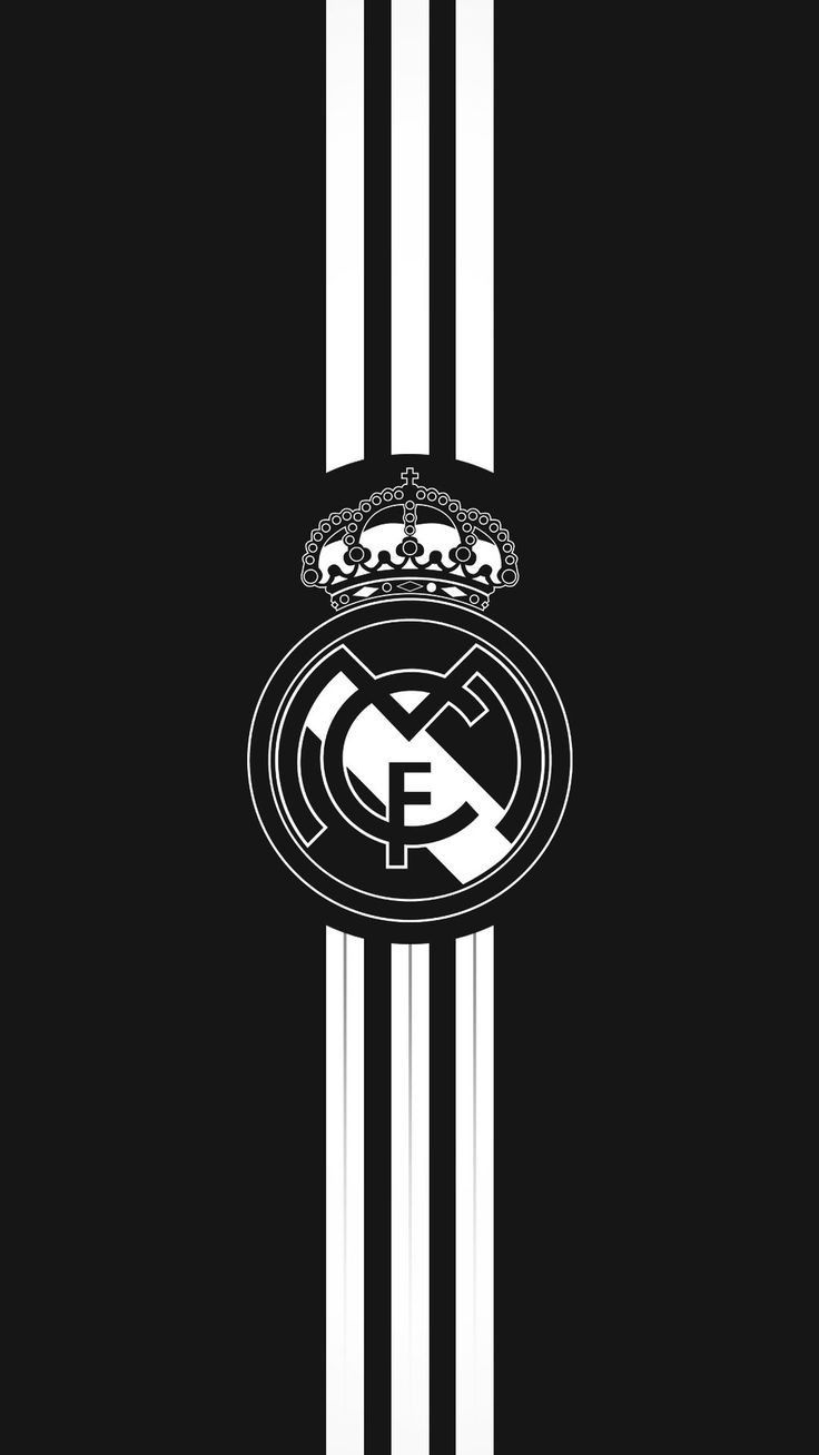 Real Madrid, Logo, Weiße Streifen, Schwarzer Hintergrund, Minimalistisch, Sperrbildschirm fürs iPhone