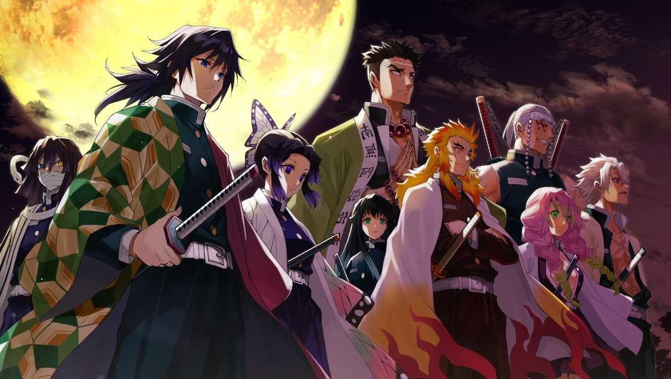 Hashira, Demon Slayer, Giyu Tomioka, Kyojuro Rengoku, Shinobu Kocho, Vollmond, HD-Hintergrund