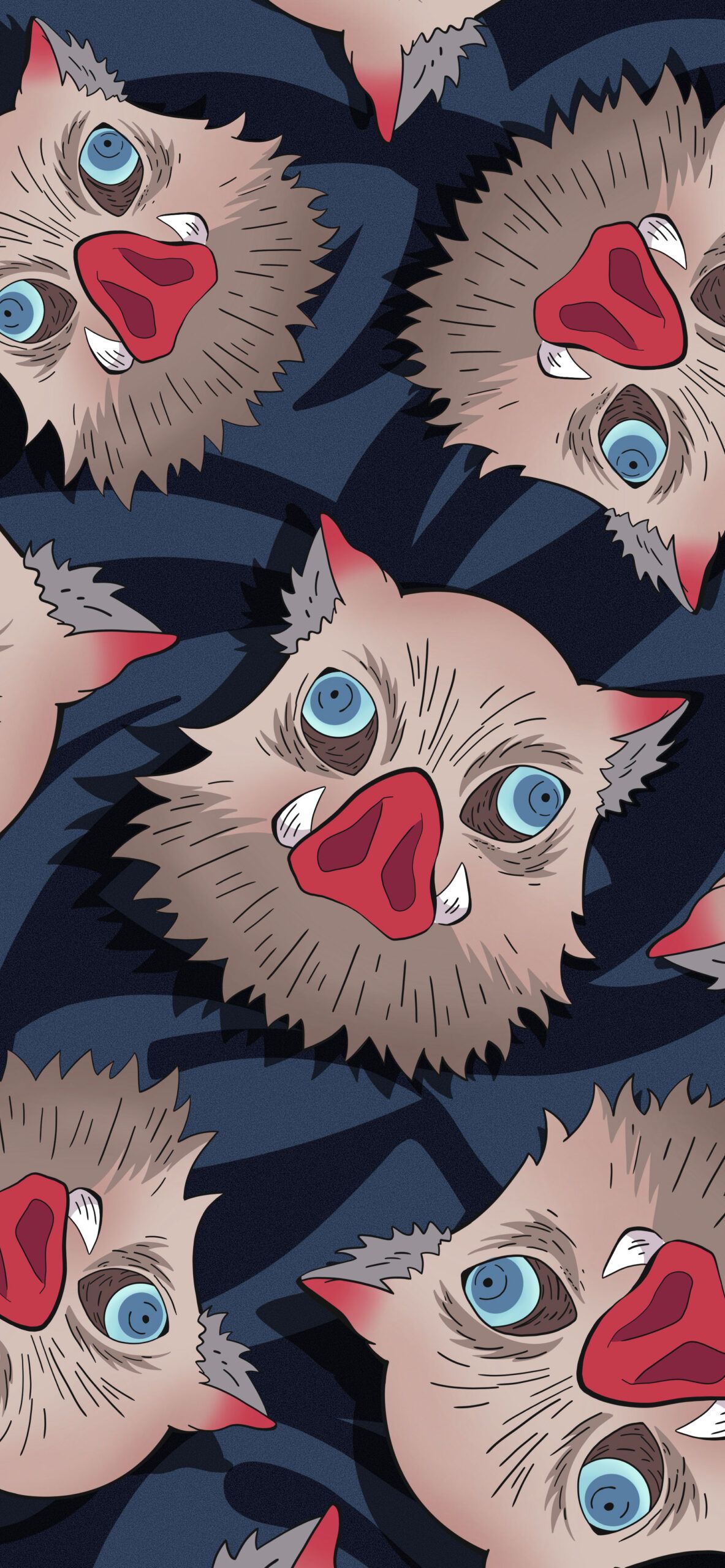 Inosuke Hashibira, Demon Slayer, Wildschweinmaske, Muster, Blau, Full HD, iPhone-Hintergrundbild