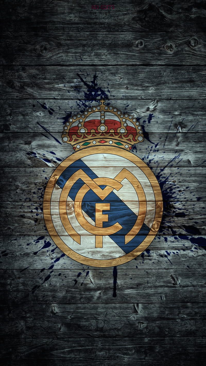 Real Madrid, Wappen, Betonwand, Grunge, HD, Handy-Hintergrund im Hochformat