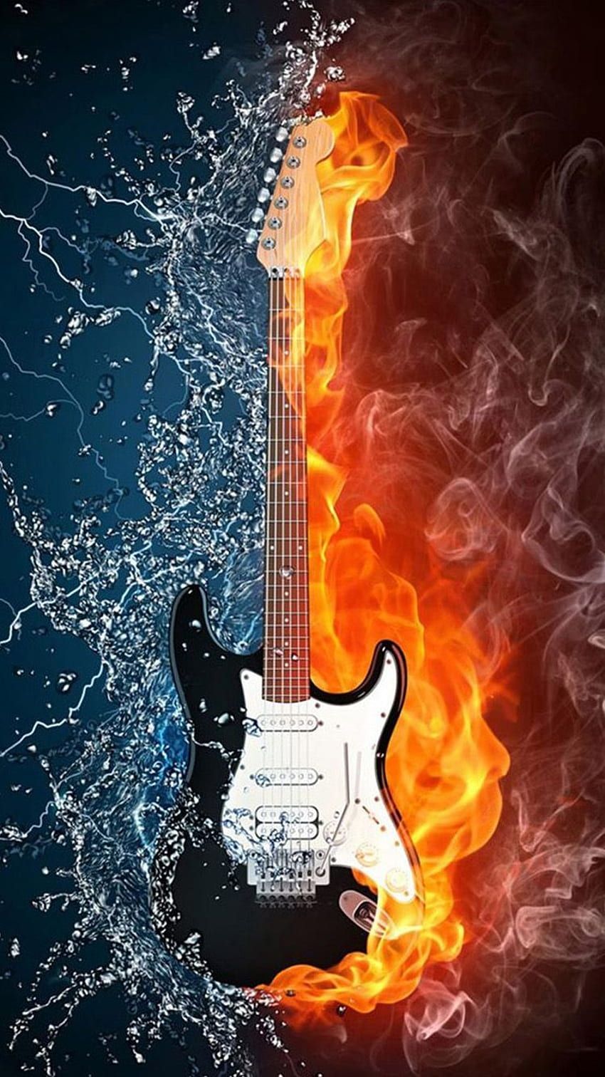 E-Gitarre, Feuer und Wasser, Flammen, Digitale Kunst, Musik, HD, iPhone-Hintergrundbild