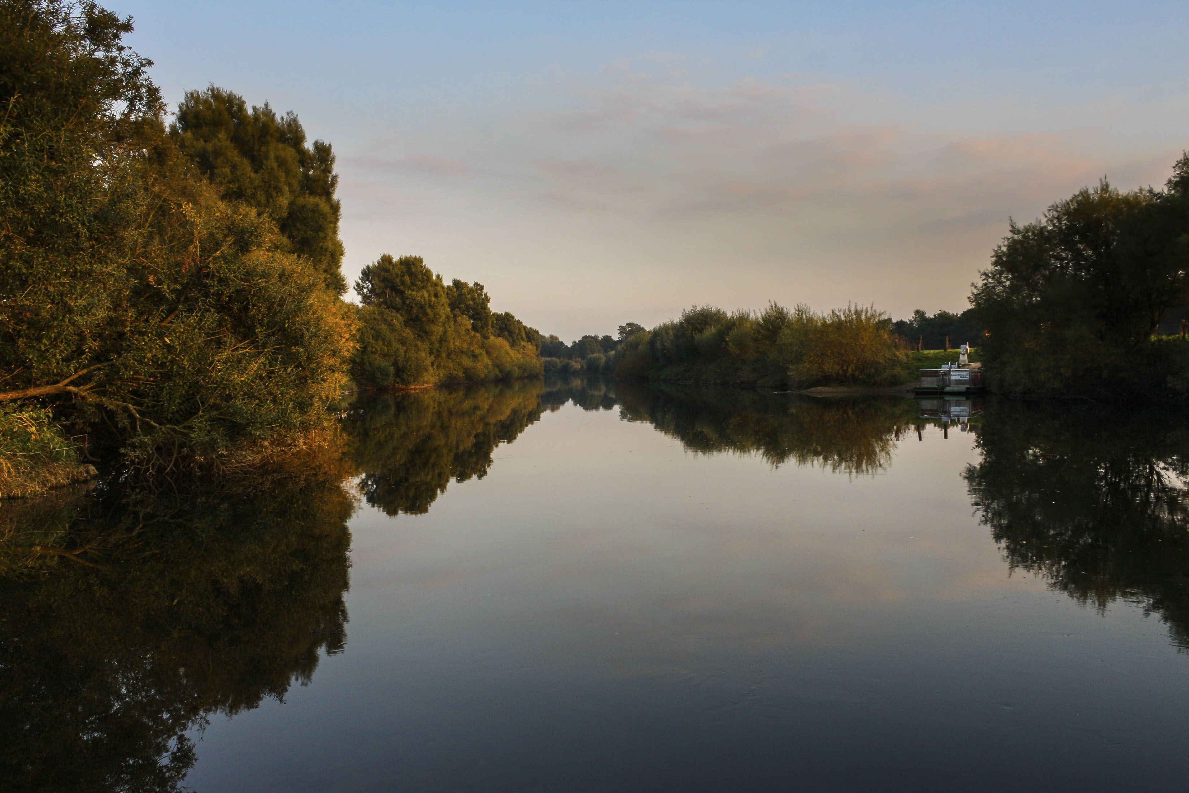 Fluss, Spiegelung, Bäume, Morgen, Ruhe, 4K, Hintergrundbild für den PC