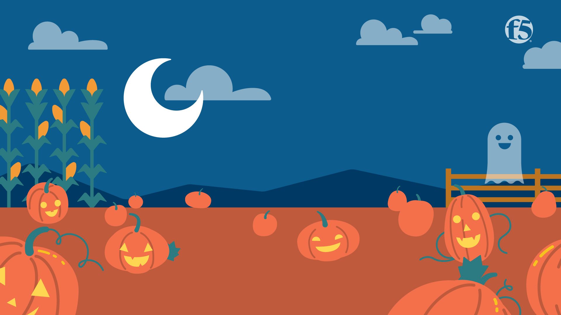 Halloween, Kürbisse, Gespenst, Mondsichel, Illustration, Maisfeld, 1920x1080, Desktop-Hintergrund