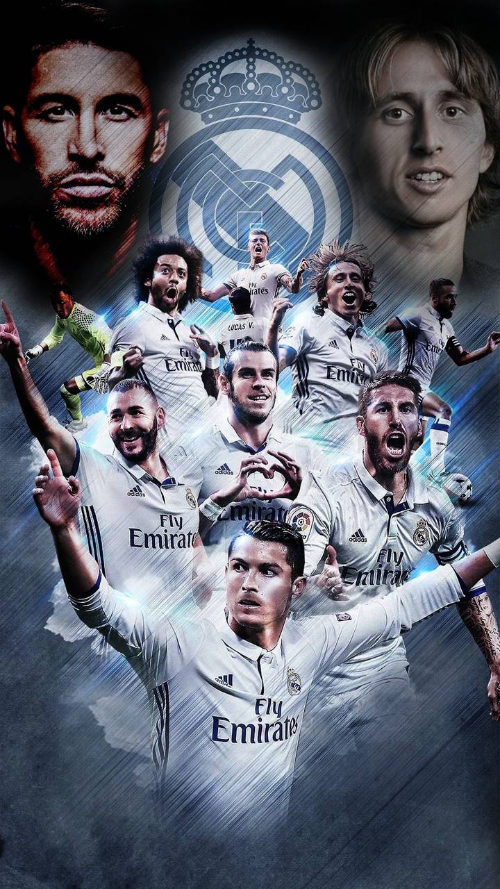 Real Madrid, Mannschaft, Collage, Fußballspieler, Weiße Trikots, HD, Handy-Hintergrundbild
