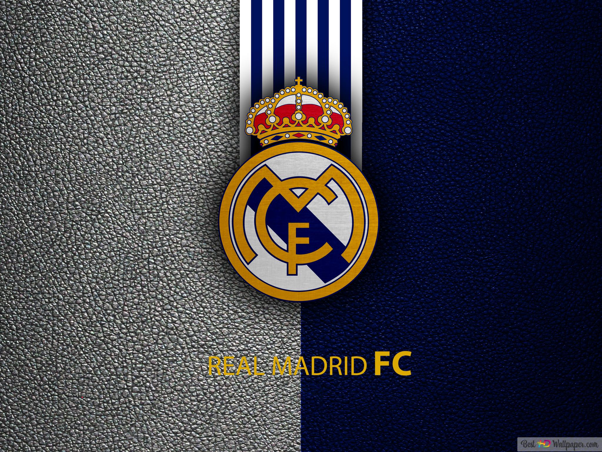 Real Madrid, Wappen, Leder, Grau-blau, Full HD, iPad-Hintergrundbild