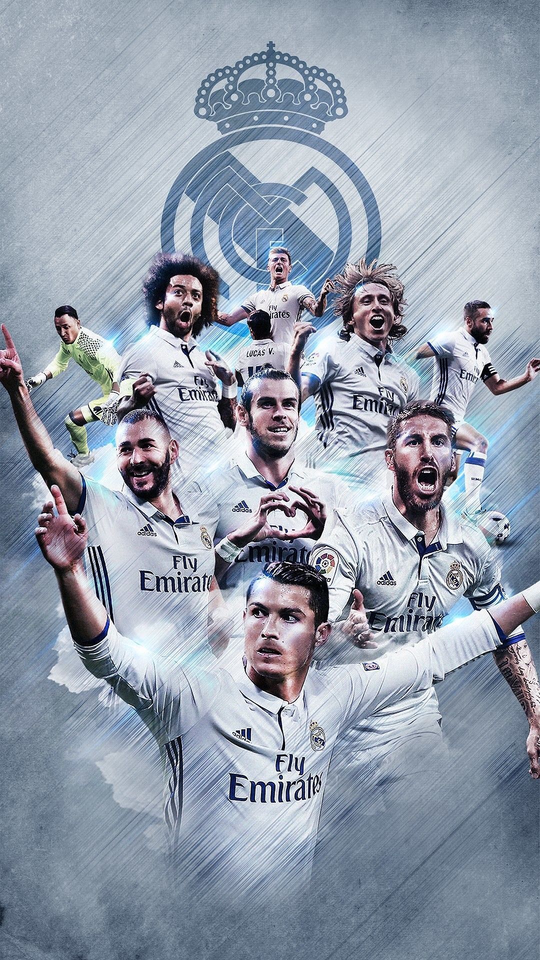 Real Madrid, Mannschaft, Collage, Torjubel, Hochformat, Hintergrundbild fürs Smartphone