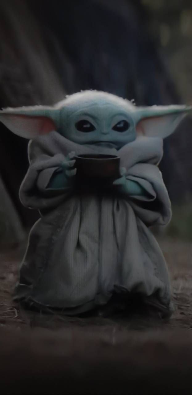 Grogu, Tasse, Dunkel, Niedlich, Star Wars, Hintergrundbild für iPhone und Android