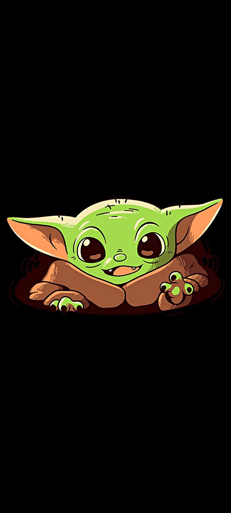 Grogu, Cartoon, Schwarzer Hintergrund, Grün, Niedlich, HD, Sperrbildschirm fürs iPhone