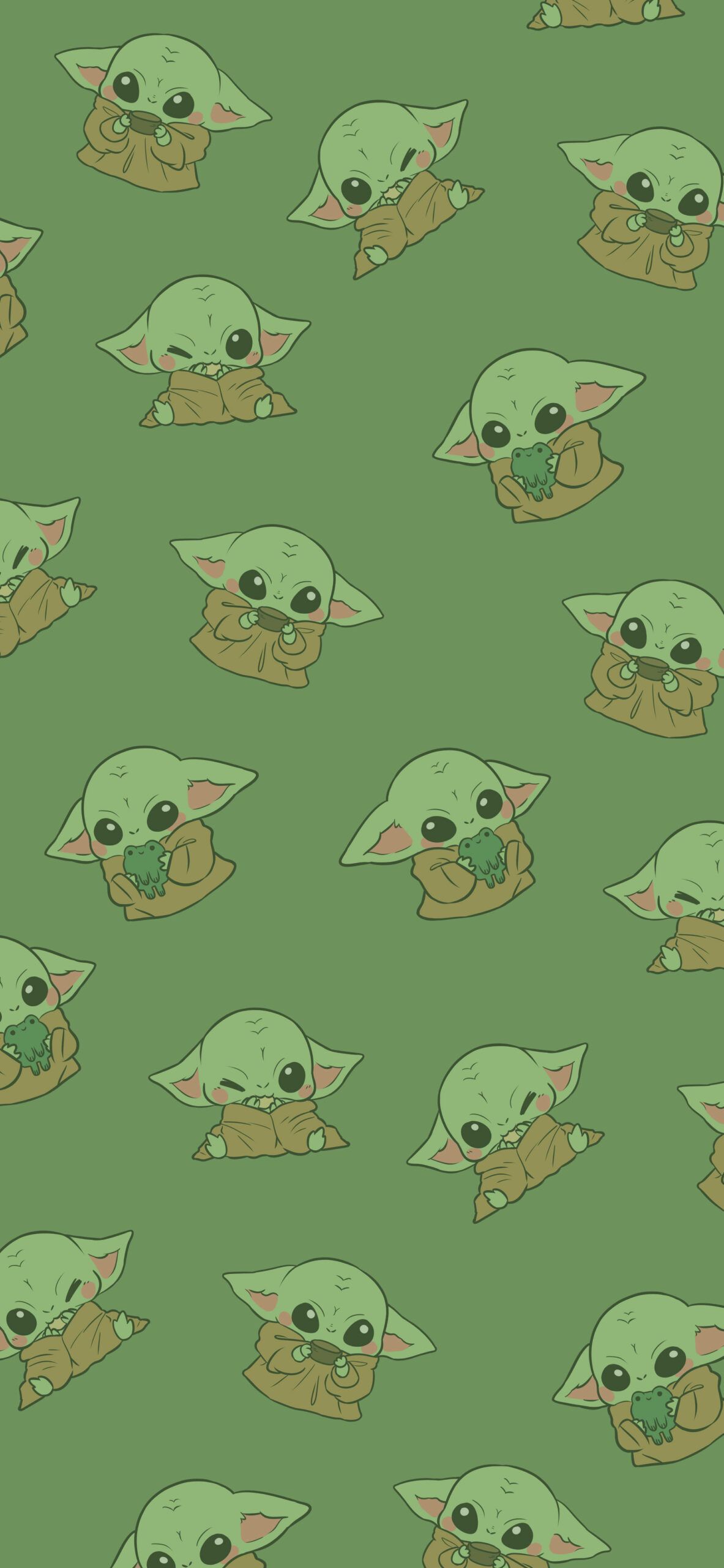 Grogu, Muster, Grüner Hintergrund, Cartoon, Niedlich, Full HD, Sperrbildschirm fürs iPhone