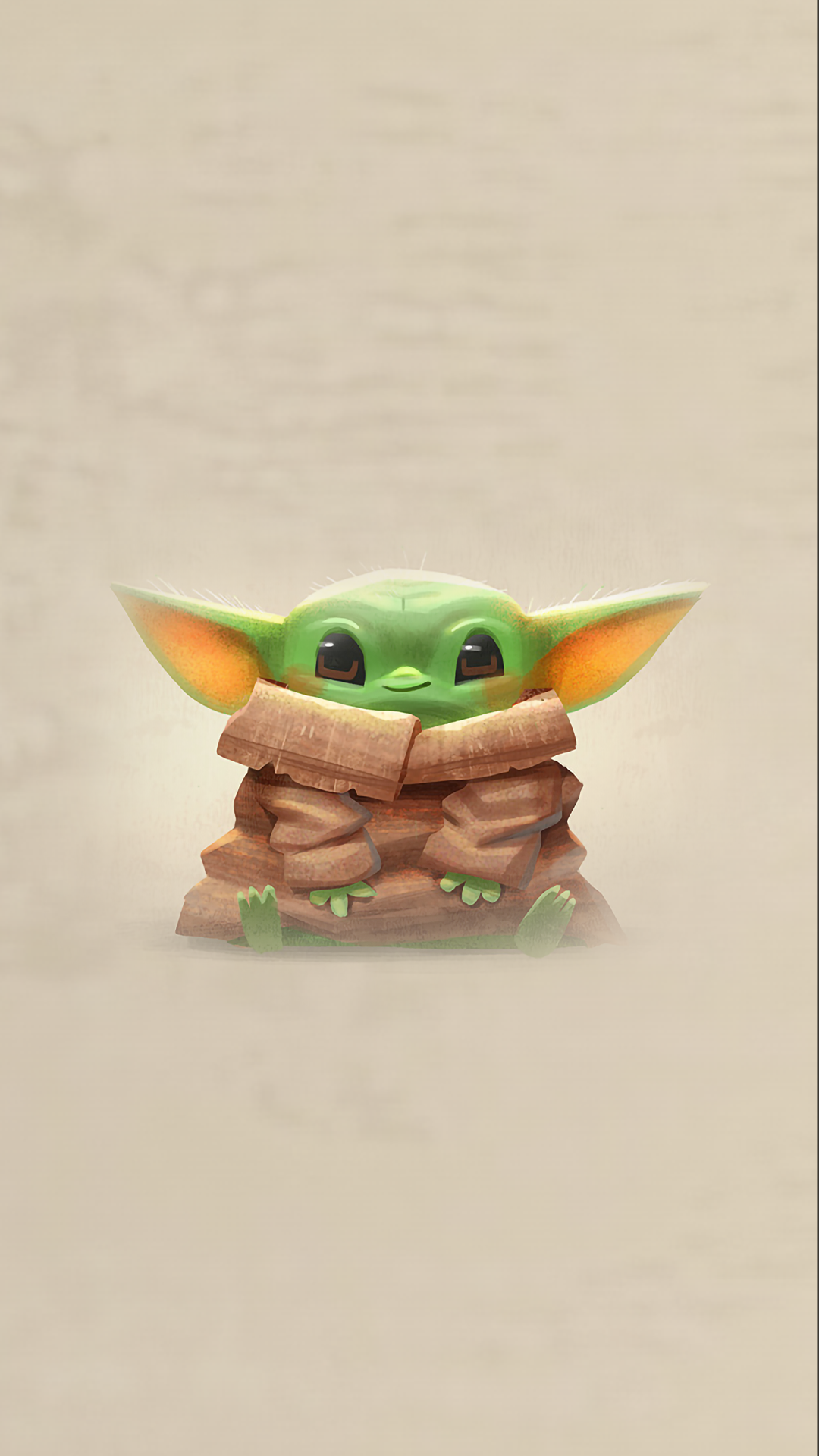 Grogu, Illustration, Beige, Minimalismus, Niedlich, Full HD, Hintergrundbild fürs Handy
