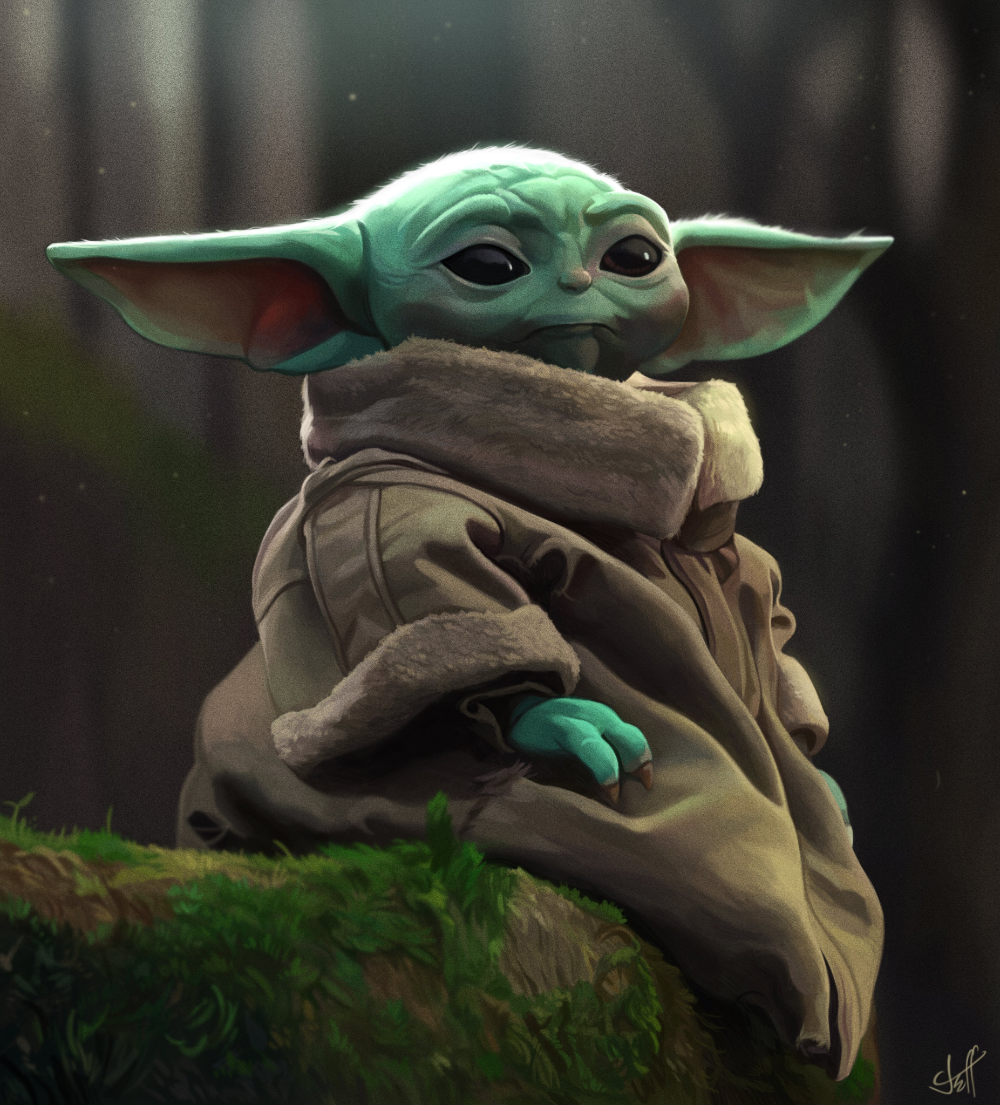 Grogu, Moos, Wald, Digitale Kunst, Star Wars, Hintergrundbild für iPad und Tablet