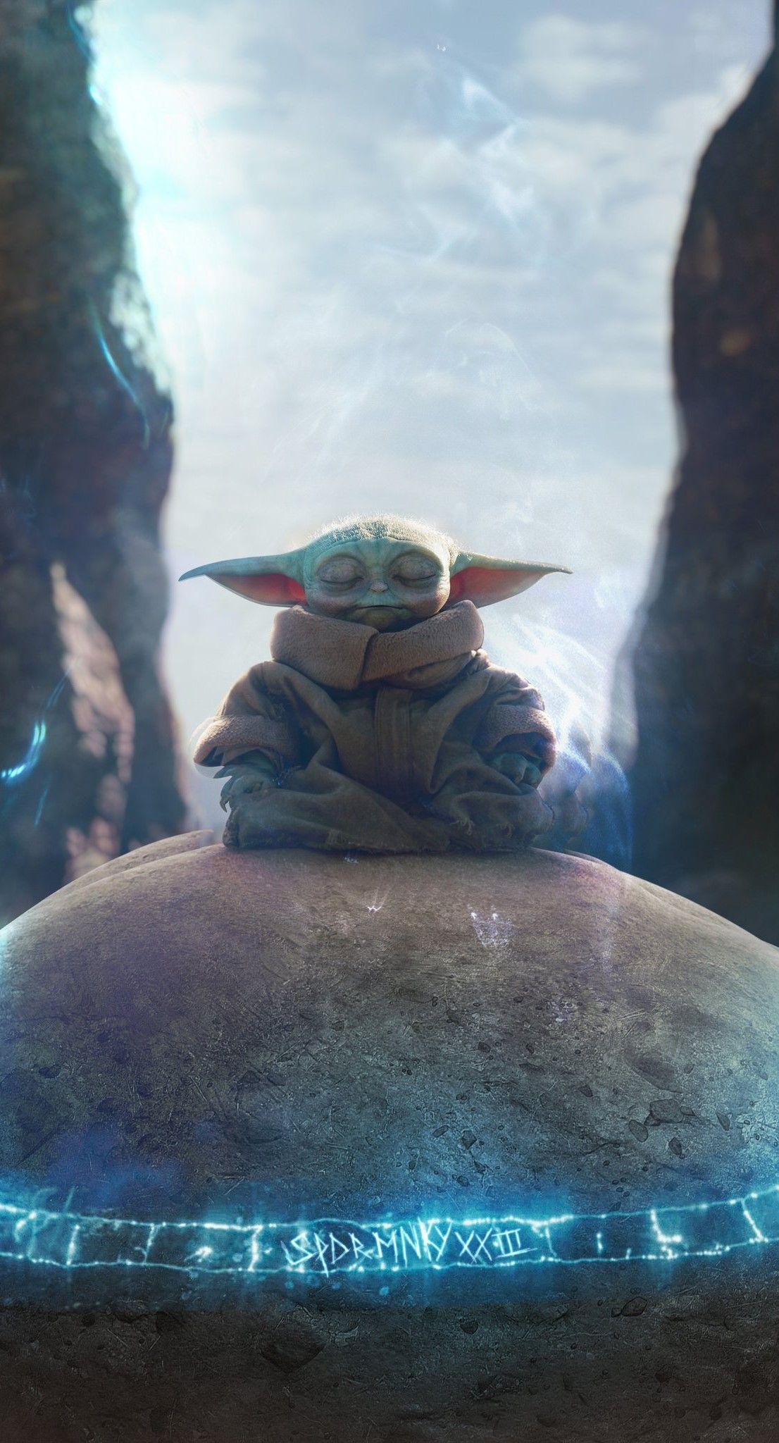 Grogu, Schwebewiege, Felsen, Himmel, Star Wars, Full HD, Sperrbildschirm fürs iPhone