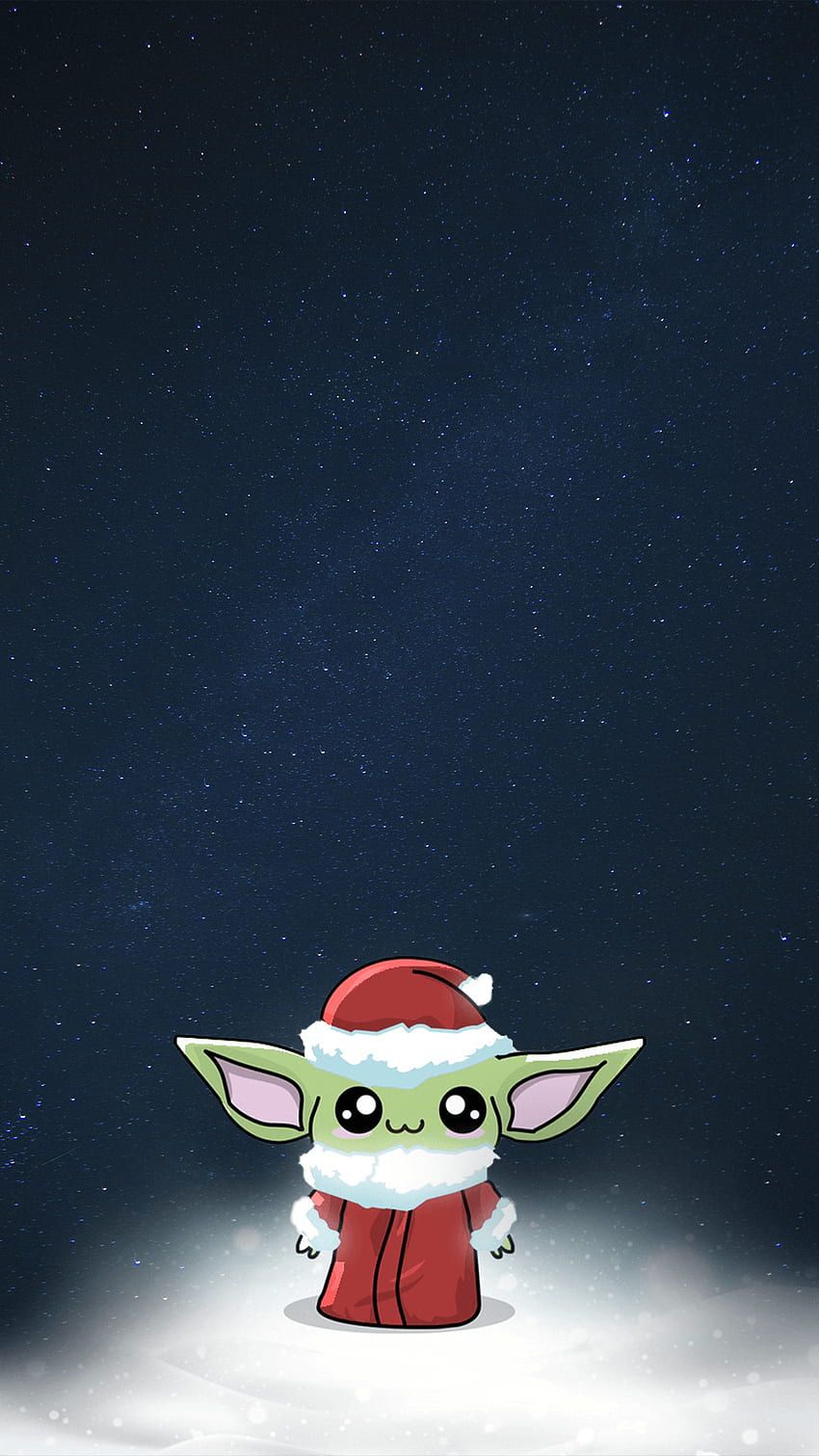 Grogu, Weihnachtsmütze, Schnee, Weihnachten, Nachthimmel, Hintergrundbild fürs Handy