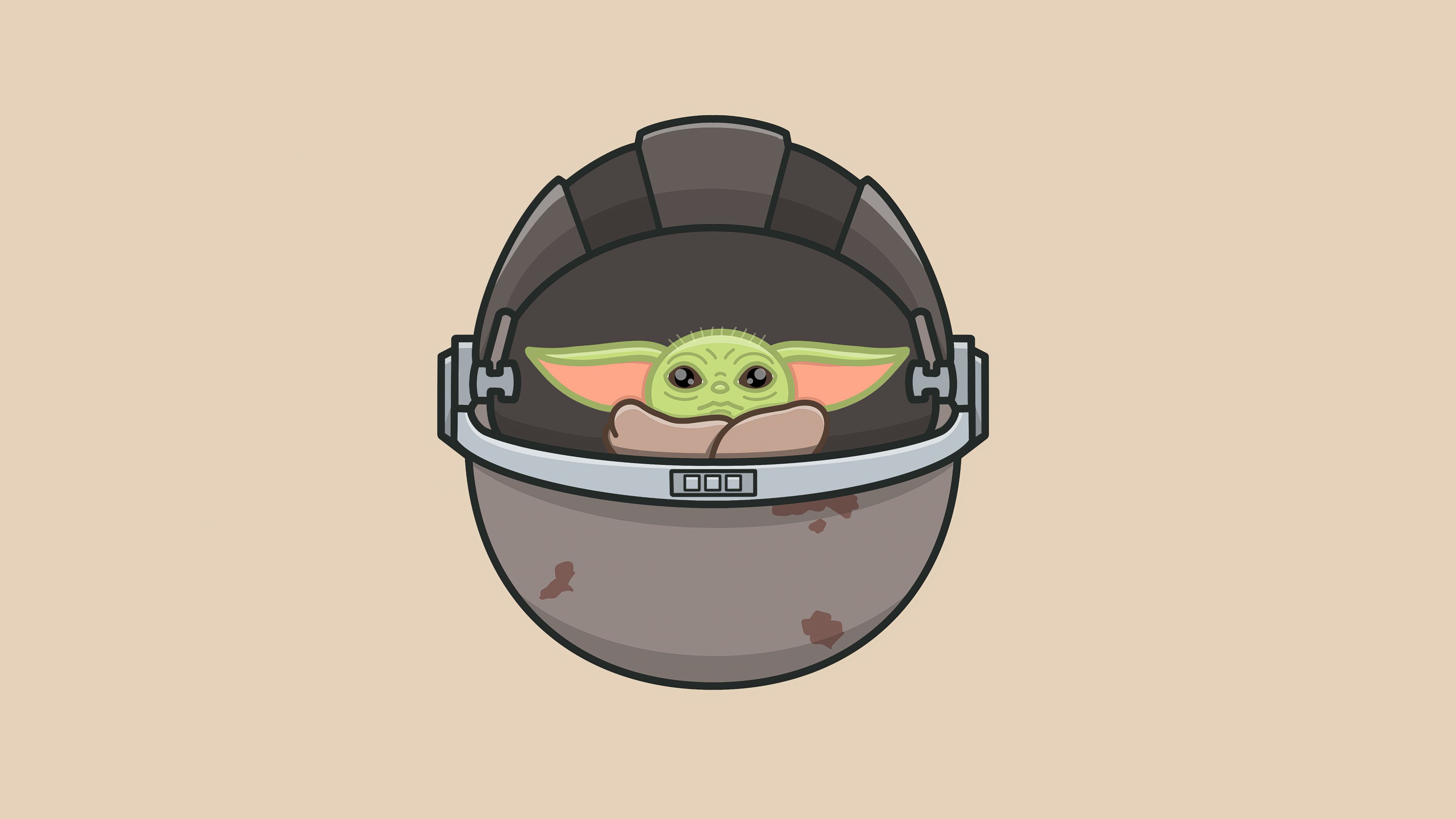 Grogu, Schwebewiege, Cartoon, Beige, Minimalismus, 4K, Hintergrundbild für den PC