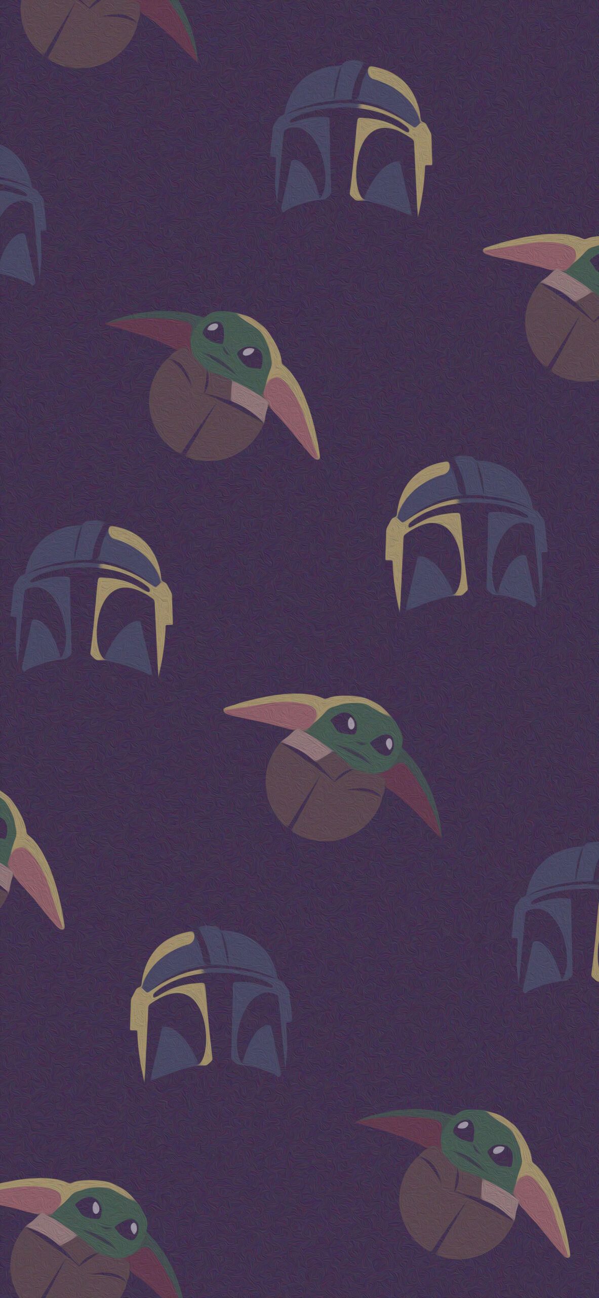 Grogu, Mandalorianer-Helm, Muster, Lila Hintergrund, Illustration, Sperrbildschirm fürs iPhone