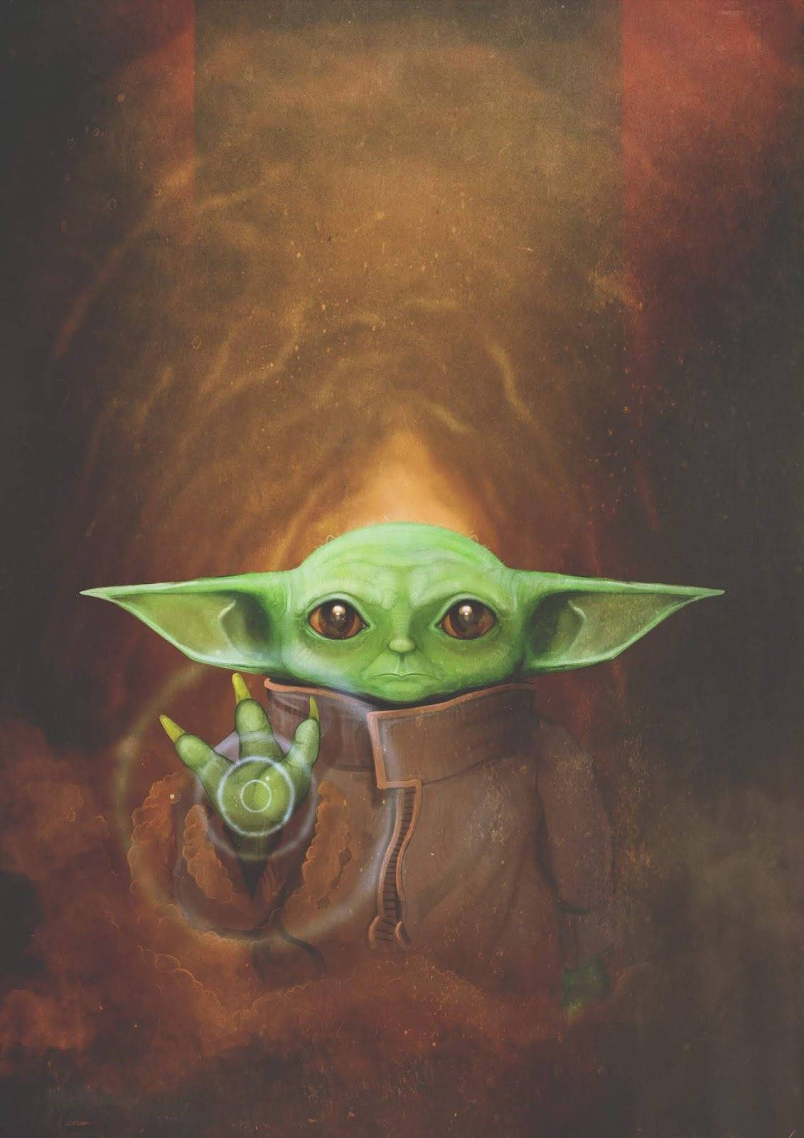 Grogu, Macht, Lichtstrahl, Orange, Star Wars, Full HD, Hintergrundbild fürs Tablet