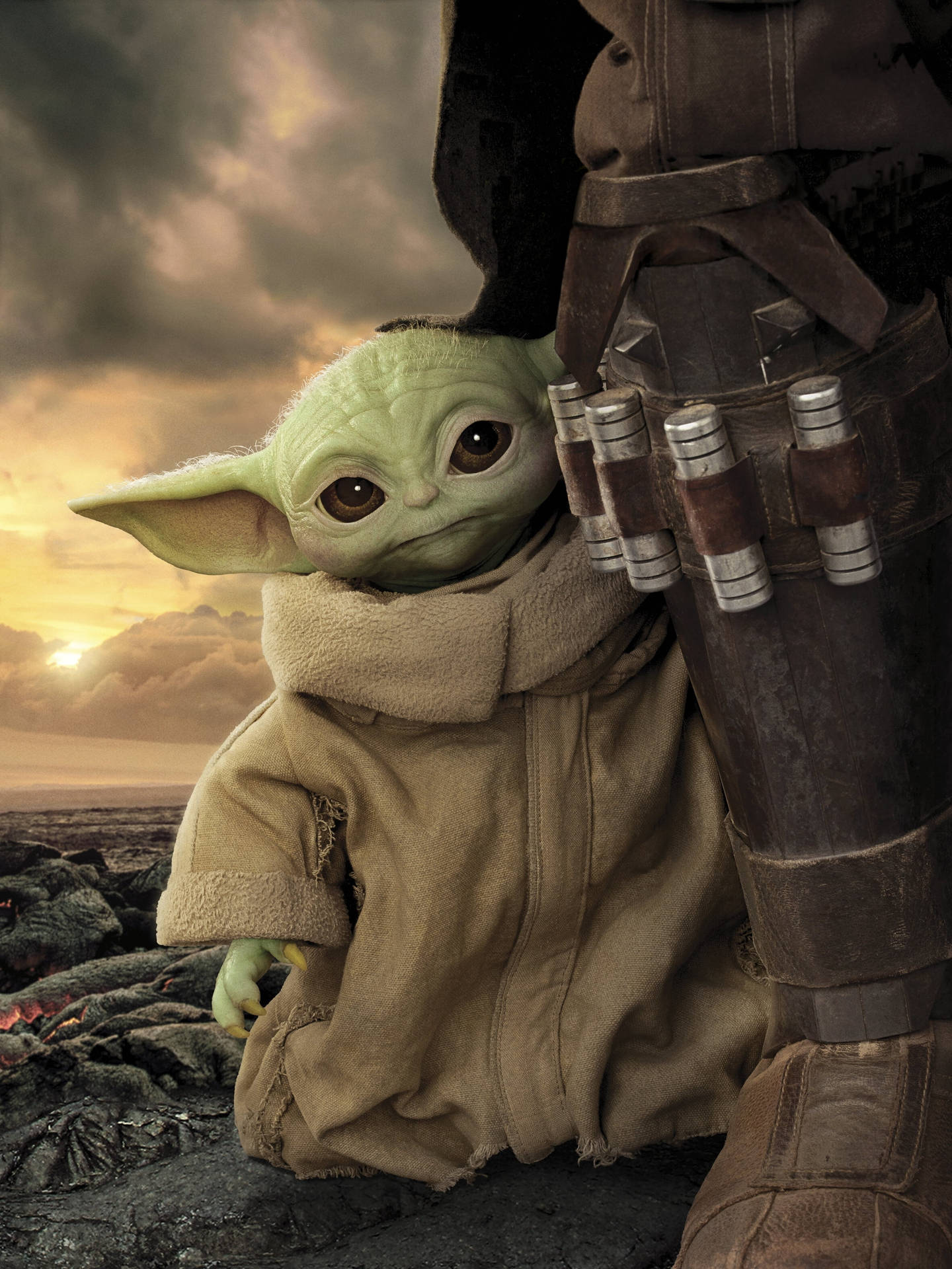 Grogu, Der Mandalorianer, Sonnenuntergang, Rüstung, The Mandalorian, QHD+, iPad-Hintergrundbild