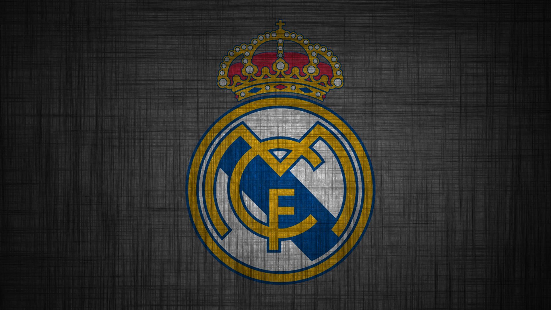Real Madrid, Wappen, Stoffstruktur, Dunkelgrau, 16:9, Full-HD-Hintergrundbild für den Desktop