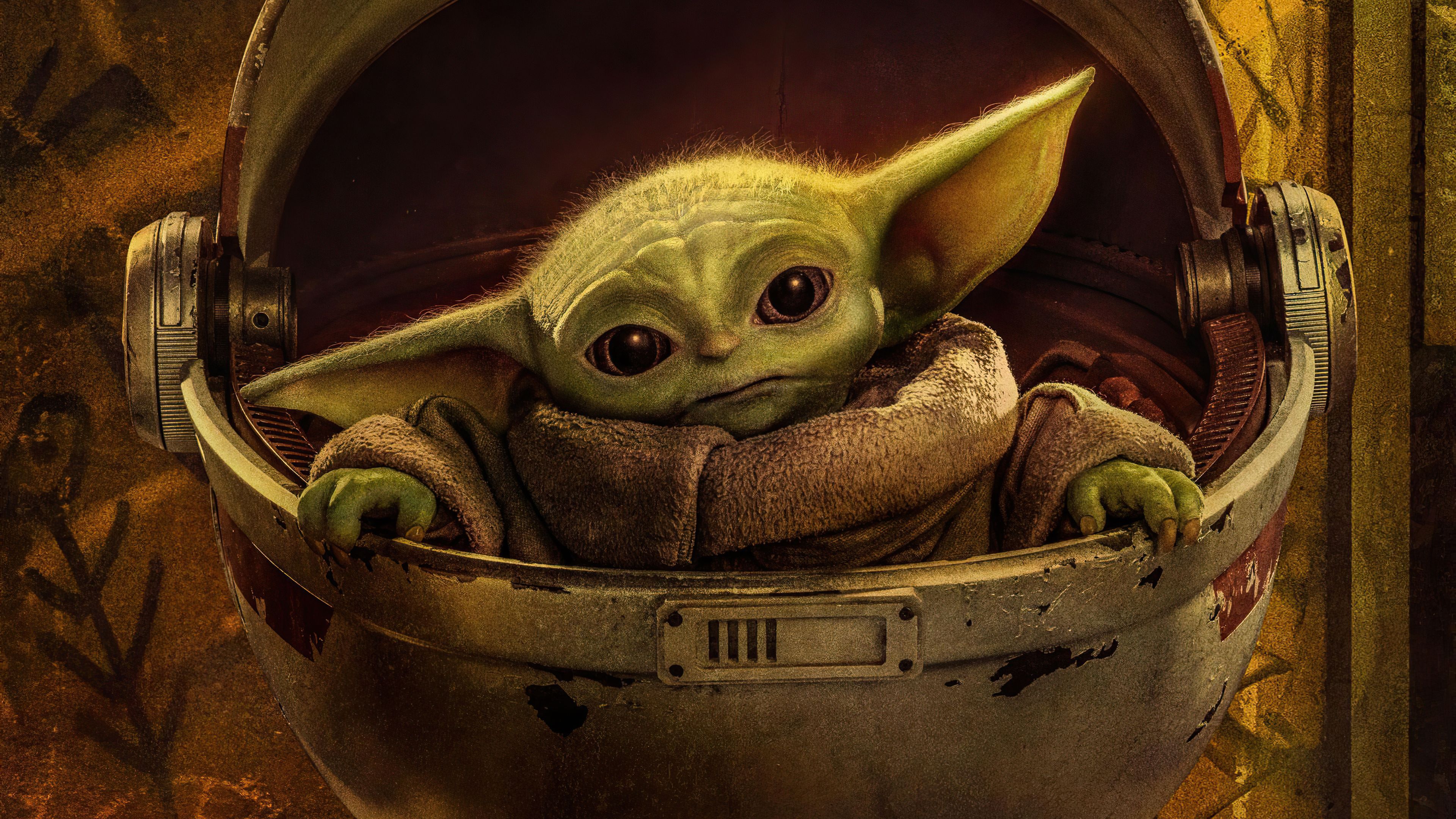 Grogu, Schwebewiege, Nahaufnahme, Warmes Licht, The Mandalorian, 4K, Laptop-Hintergrundbild