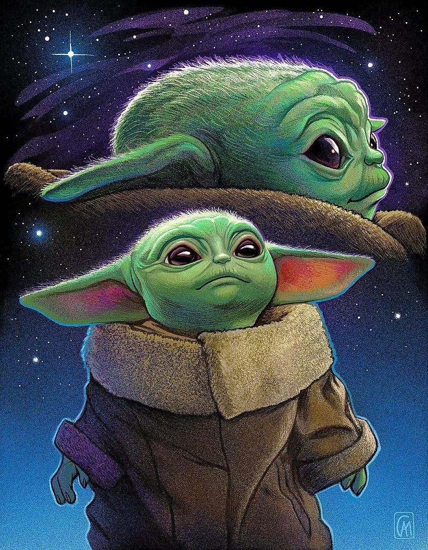 Grogu, Weltall, Sterne, Digitale Kunst, Lila, HD, iPad-Hintergrundbild