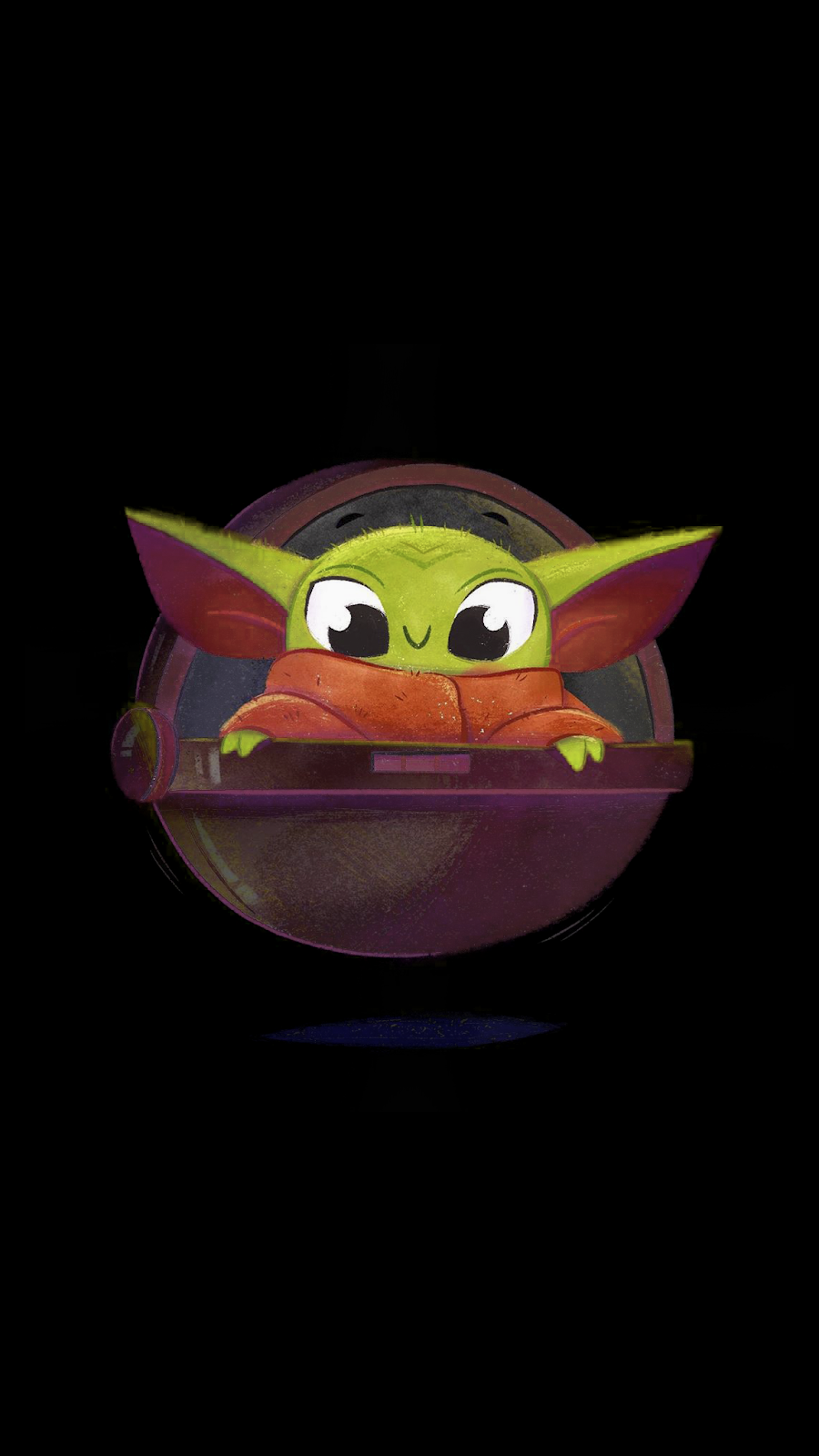Grogu, Schwebewiege, Cartoon, Schwarzer Hintergrund, Neon, Sperrbildschirm fürs iPhone