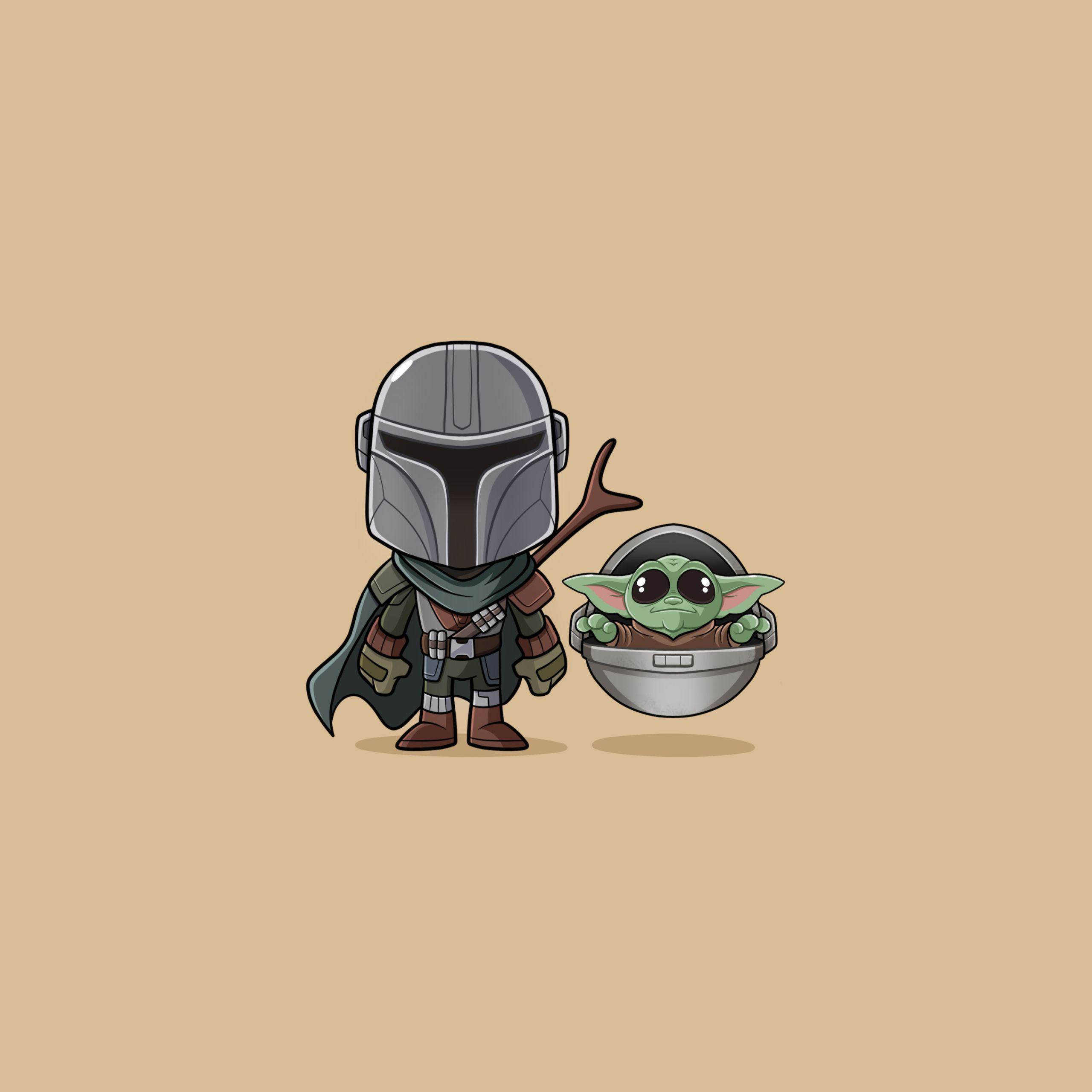 Grogu, Der Mandalorianer, Chibi, Schwebewiege, Beige, 2K, Hintergrundbild fürs Tablet
