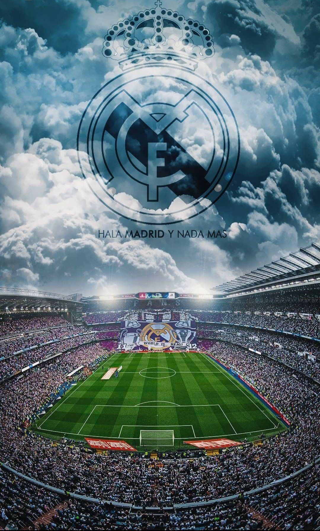 Santiago Bernabéu, Real Madrid, Fußballstadion, Wolken, Wappen, Hintergrundbild fürs Handy