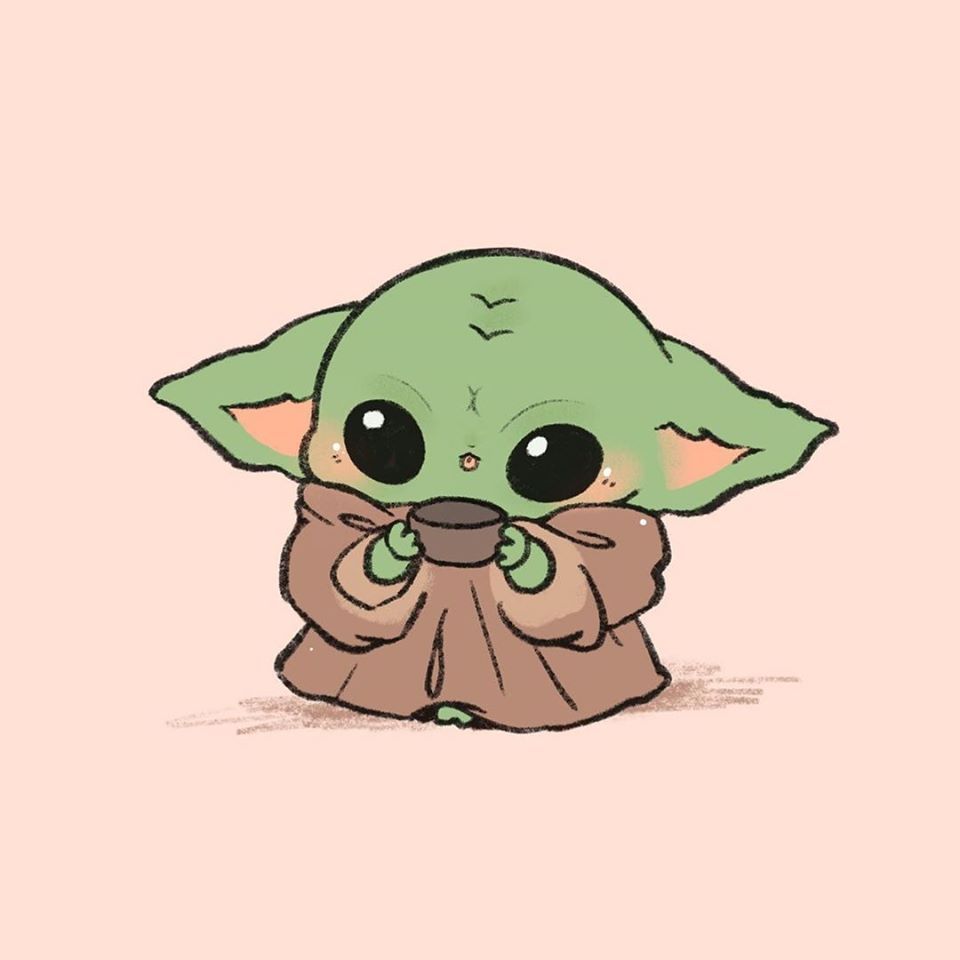 Grogu, Tasse, Rosa Hintergrund, Cartoon, Niedlich, Wallpaper