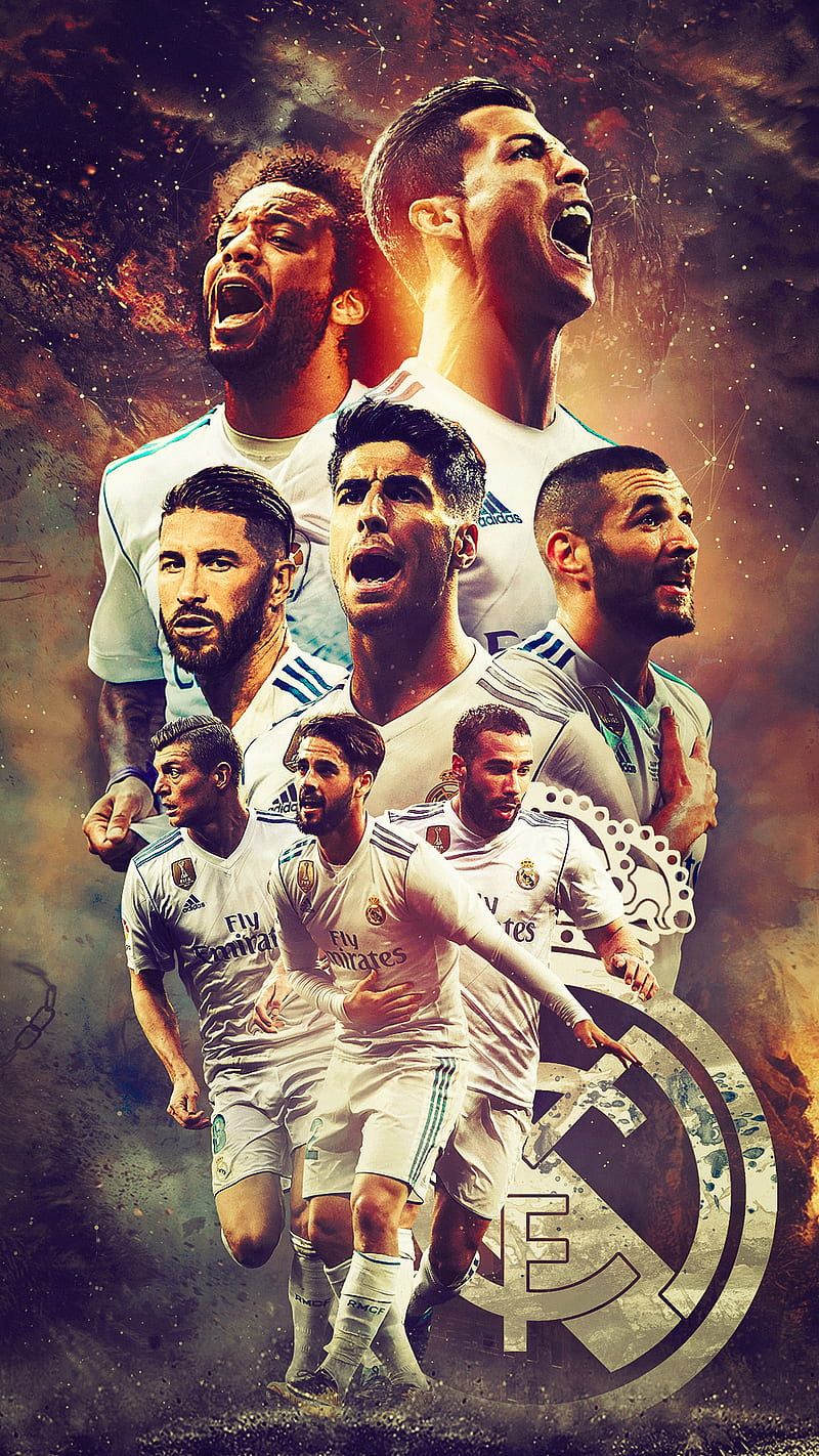 Real Madrid, Mannschaft, Torjubel, Collage, Fußballspieler, HD, iPhone-Hintergrundbild