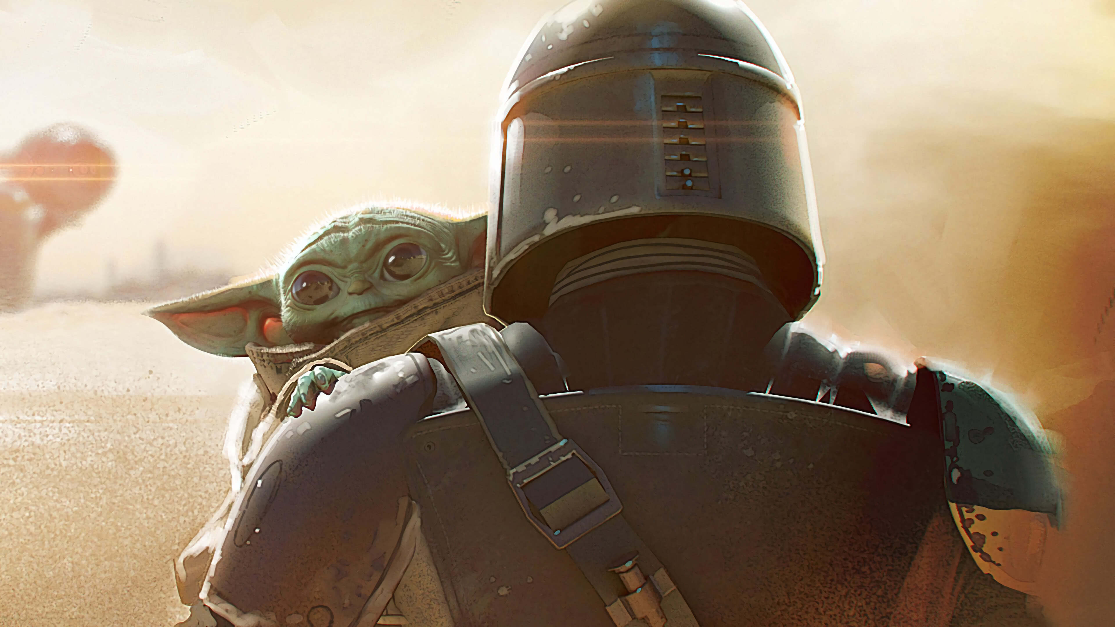 Grogu, Der Mandalorianer, Rucksack, Wüste, The Mandalorian, 4K-Hintergrundbild für PC