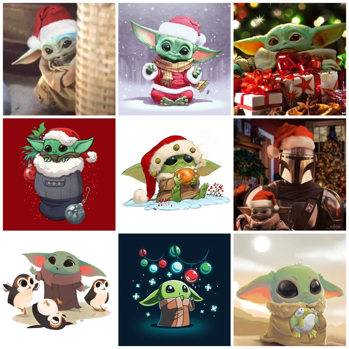 Grogu, Weihnachten, Collage, Weihnachtsmütze, Niedlich, Hintergrundbild für iPad und Tablet