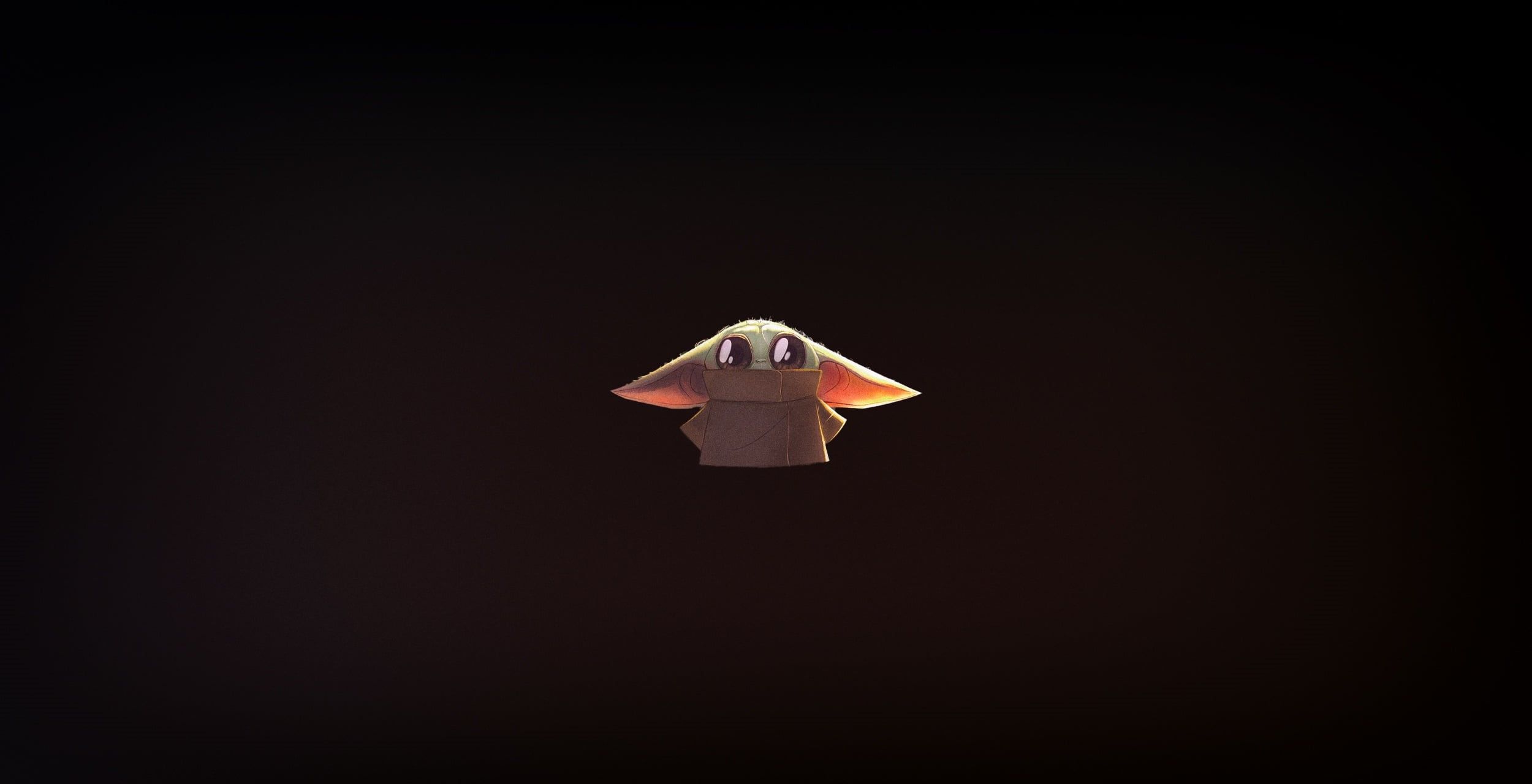 Grogu, Minimalismus, Dunkelbraun, Klein, Niedlich, Full HD, Desktop-Hintergrund für Windows